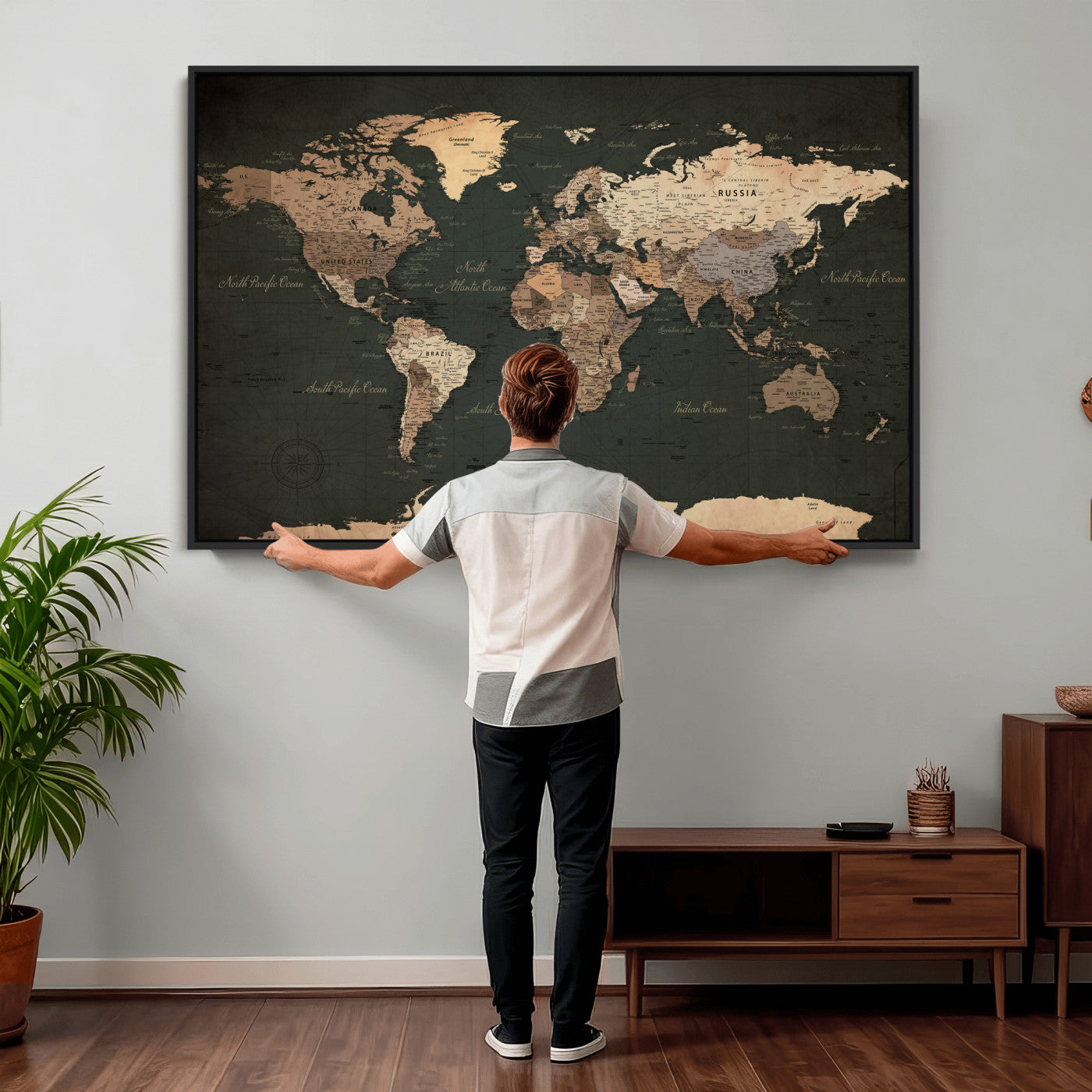 62059333-MGV-CV-36X24 - World Map Wall Art Canvas Print, Modern Decorative Framed Map Artwork Prints for Living Room, Office, Bedroom Wall Decor