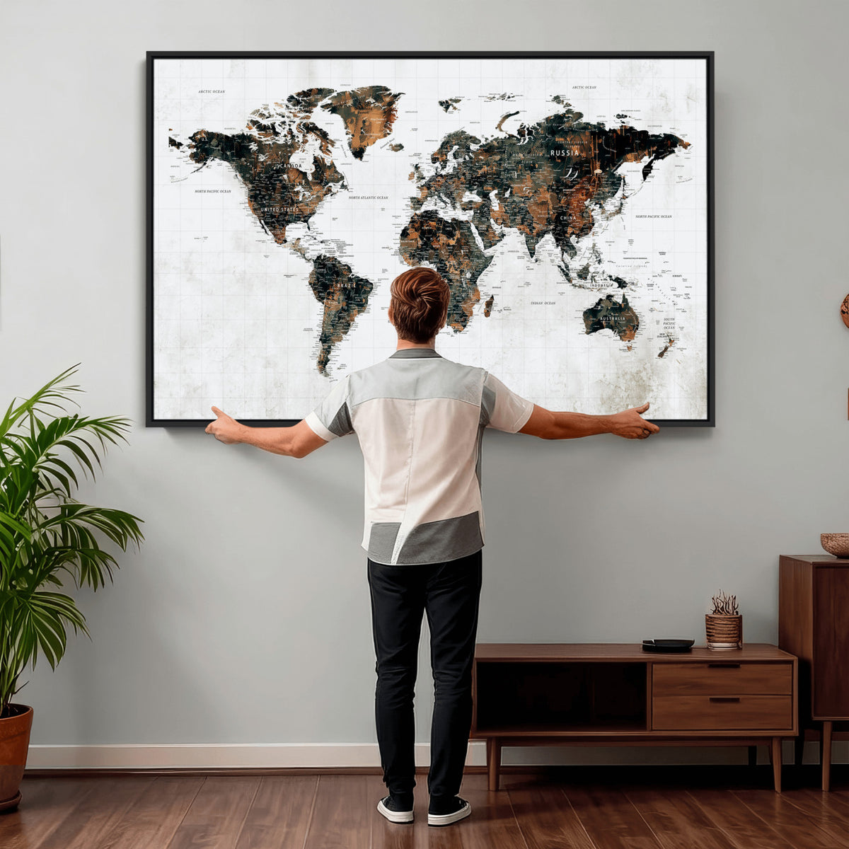 60008766-MGV-CV-36X24 - Large World Map Canvas Print – Framed Travel Map Wall Art