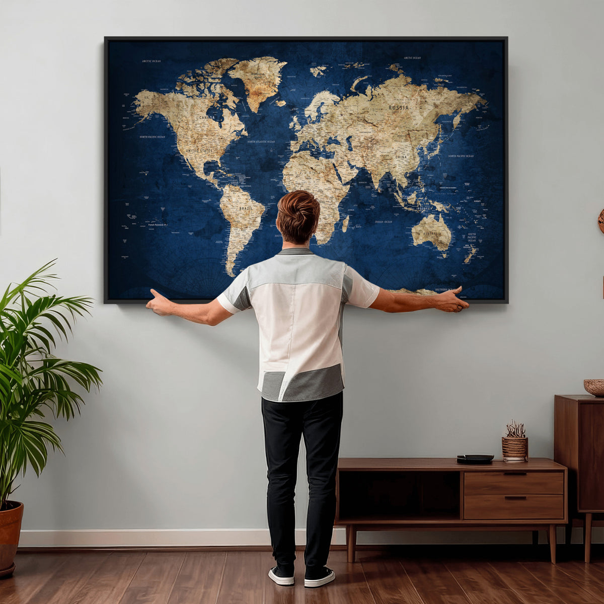 57503519-MGV-CV-36X24 - World Map Canvas Print – Framed Travel Map Wall Art for