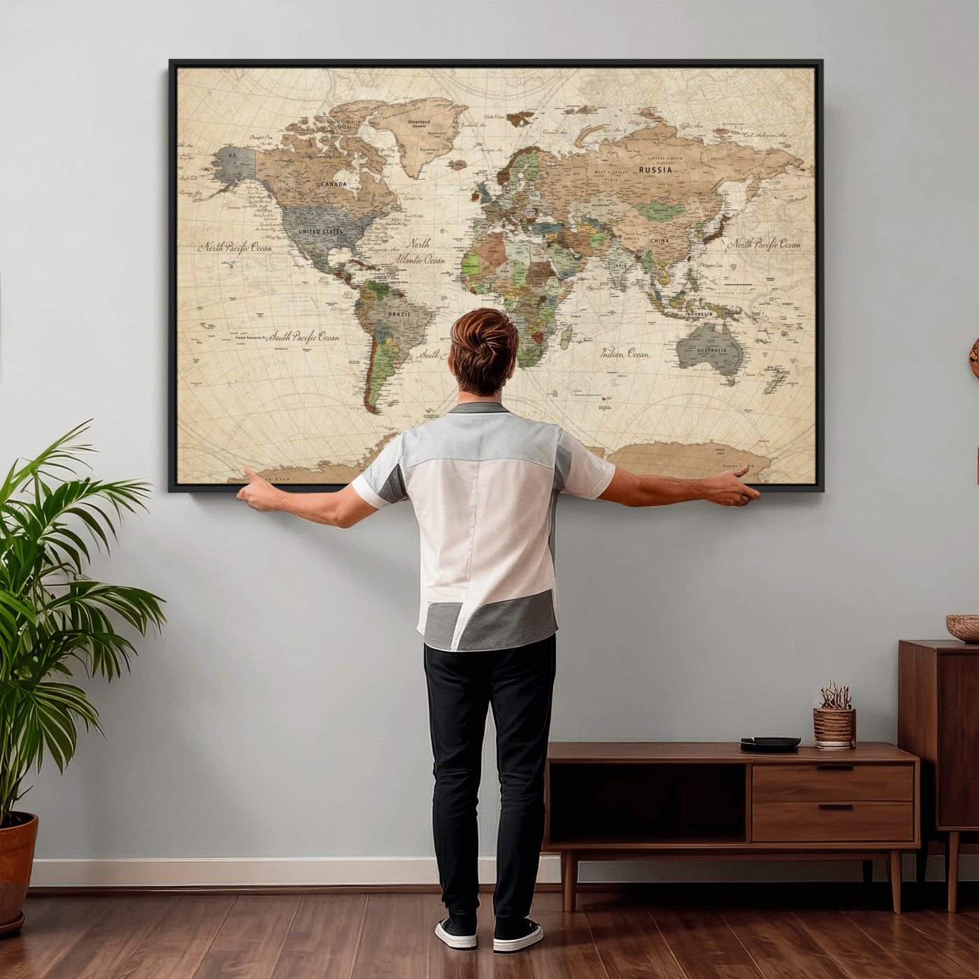 16856902-MGV-CV-36X24 - World Map Wall Art Canvas Print, Modern Decorative Framed Map Artwork Prints for Living Room, Office, Bedroom Wall Decor