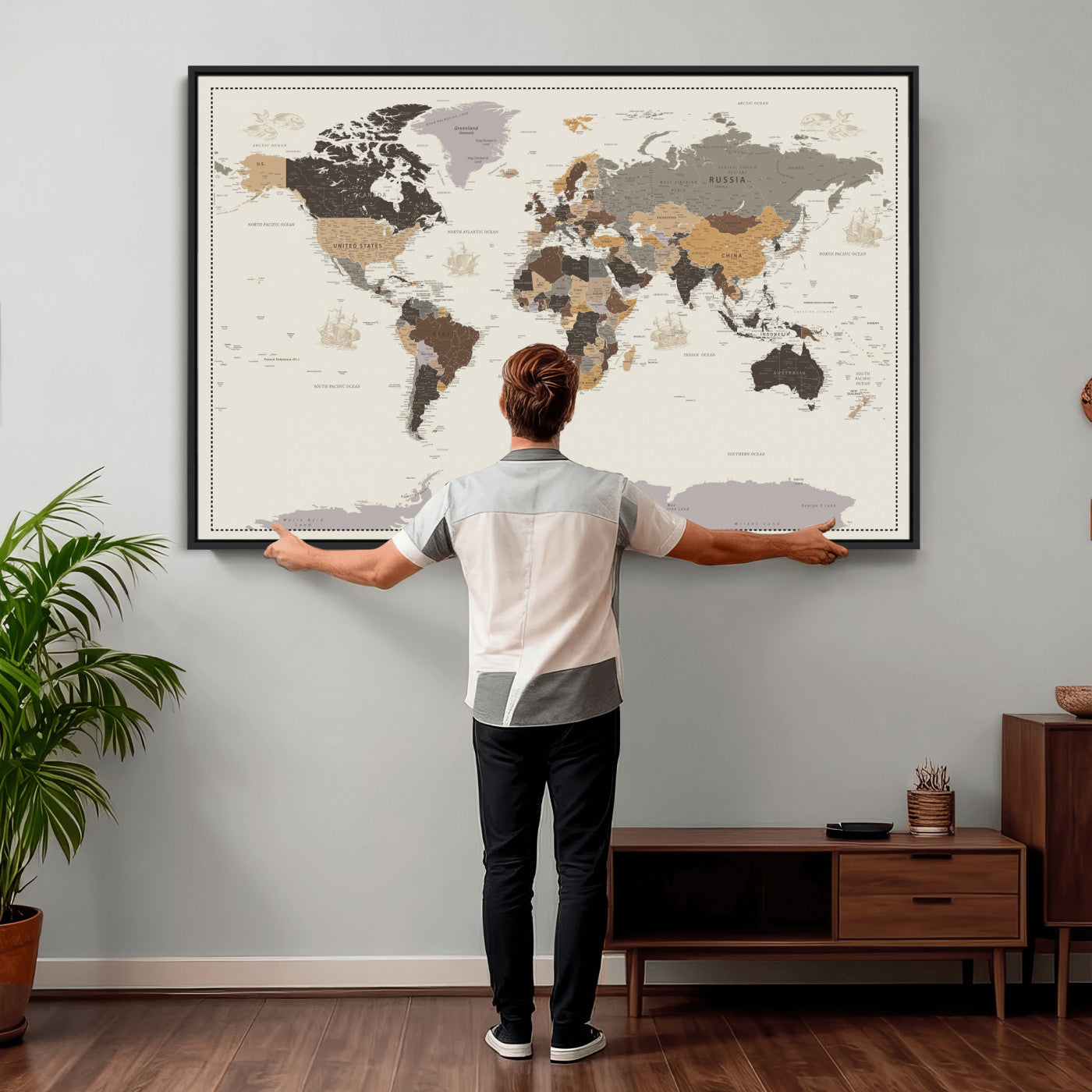 58777746-MGV-CV-36X24 - World Map Wall Art Canvas Print, Modern Decorative Framed Map Artwork Prints for Living Room, Office, Bedroom Wall Decor