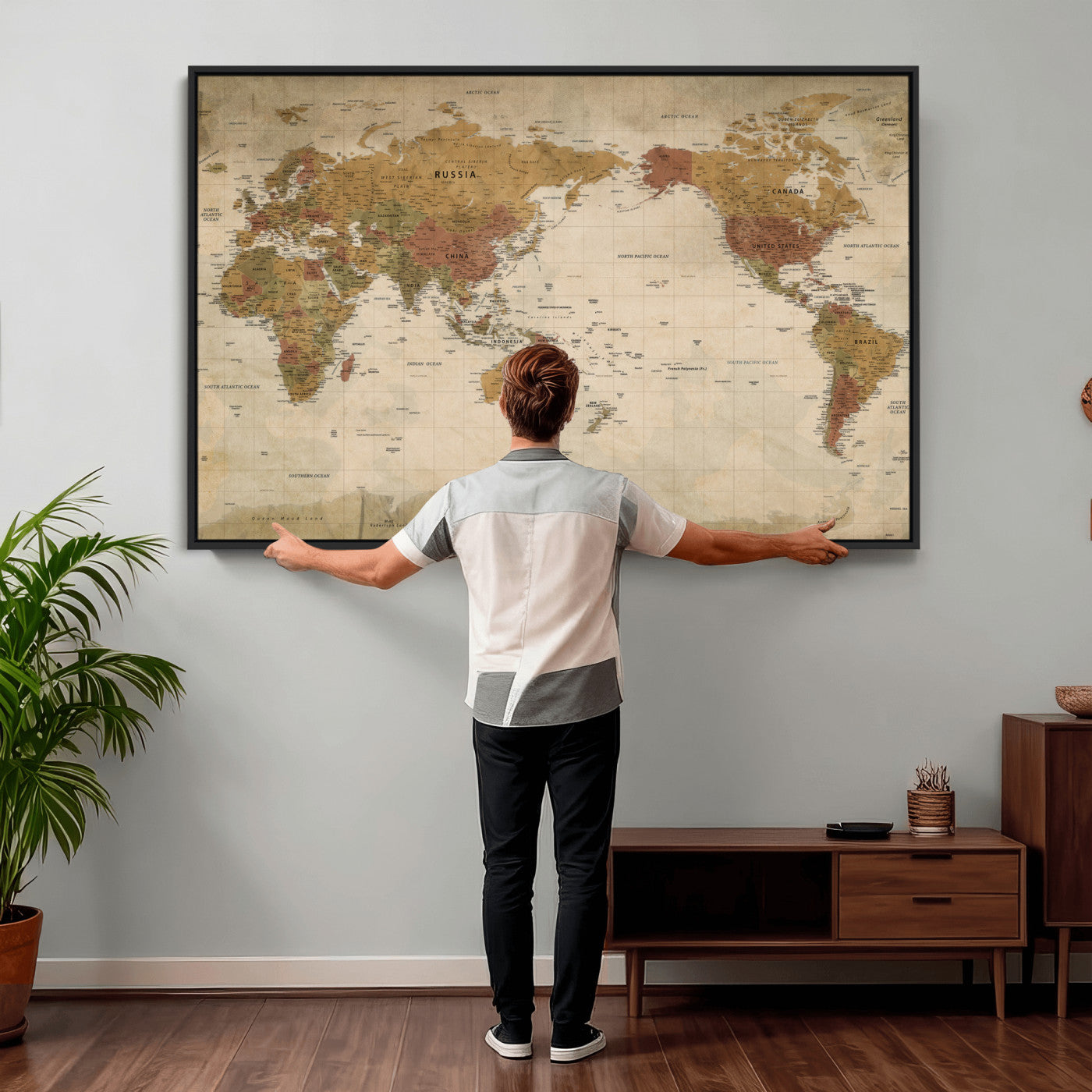 83478963-MGV-CV-36X24 - World Map Wall Art Canvas Print, Modern Decorative Framed Map Artwork Prints for Living Room, Office, Bedroom Wall Decor