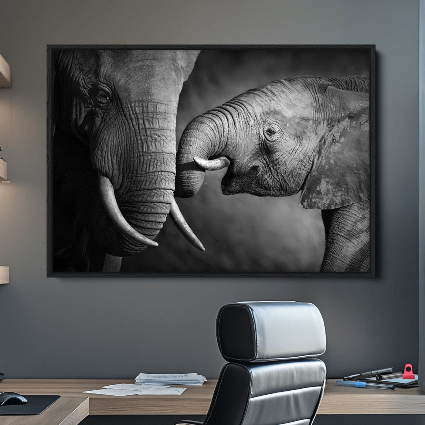 42691-MGV-CV-36X24-Elephant Family Wall Art Canvas, Framed Elephant Family Canvas Print