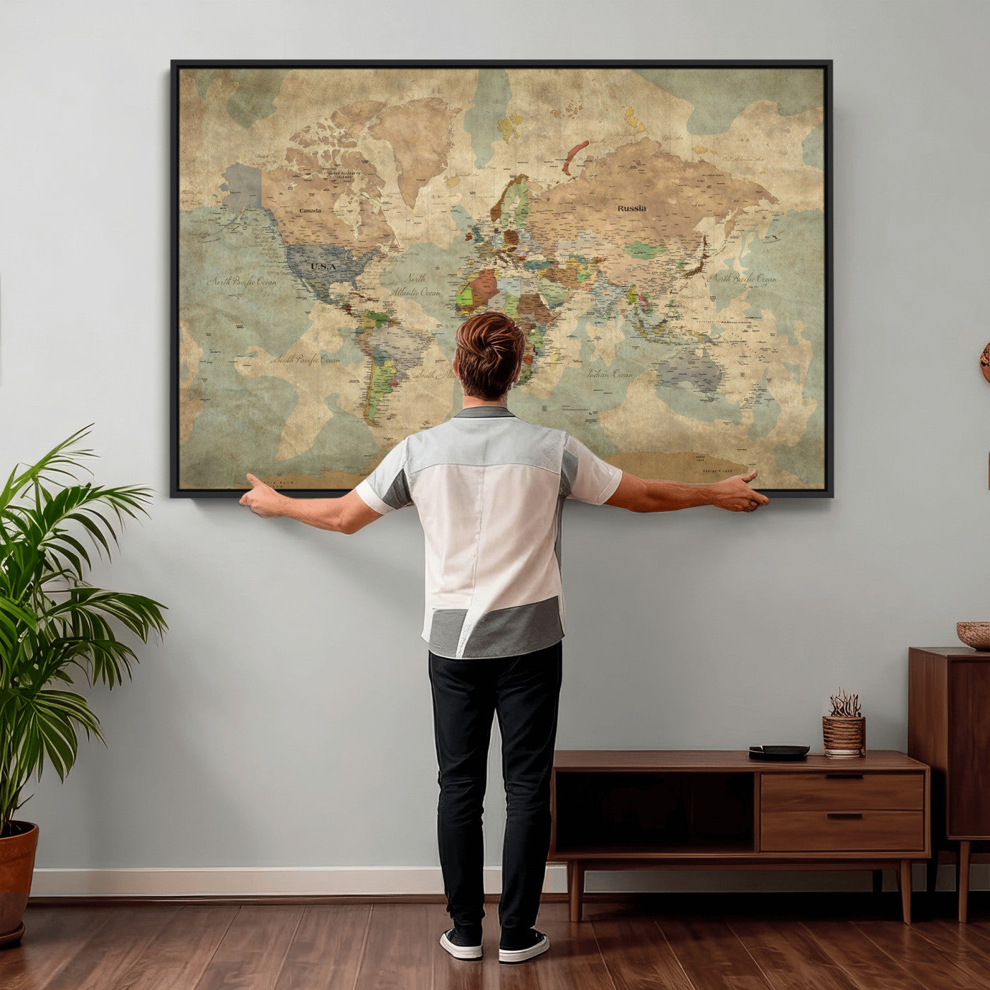 31492148-MGV-CV-36X24 - World Map Wall Art Canvas Print, Modern Decorative Framed Map Artwork Prints for Living Room, Office, Bedroom Wall Decor
