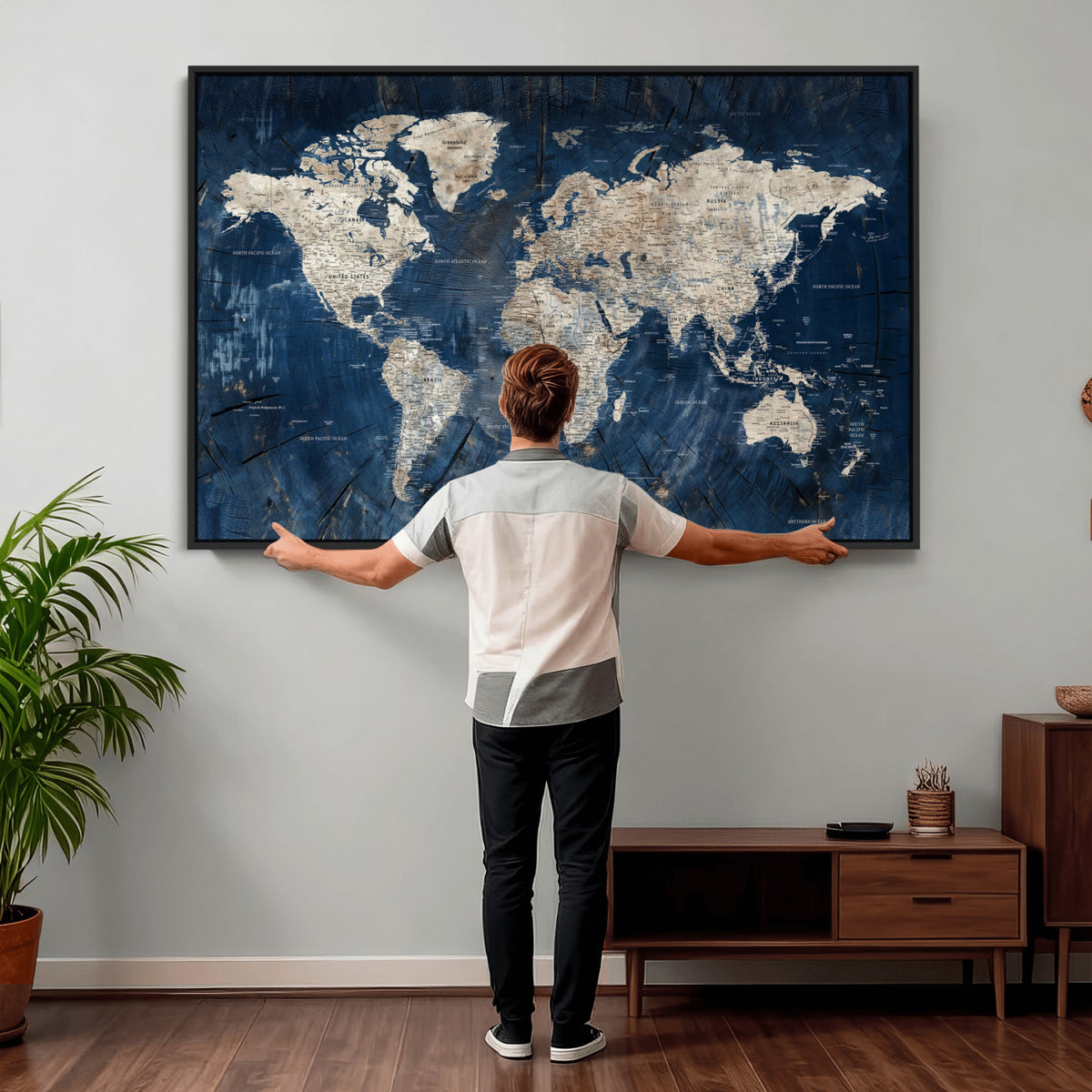 56126010-MGV-CV-36X24 - Large Blue World Map Wall Art Canvas Print for Home Office