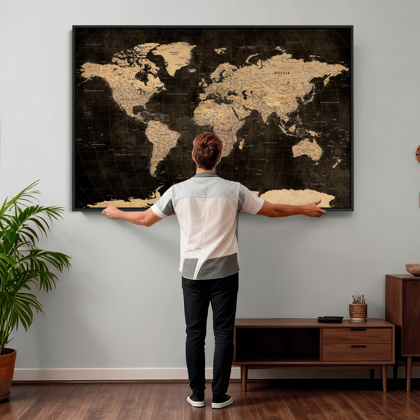 17790470-MGV-CV-36X24 - World Map Wall Art Canvas Print, Modern Decorative Framed Map Artwork Prints for Living Room, Office, Bedroom Wall Decor