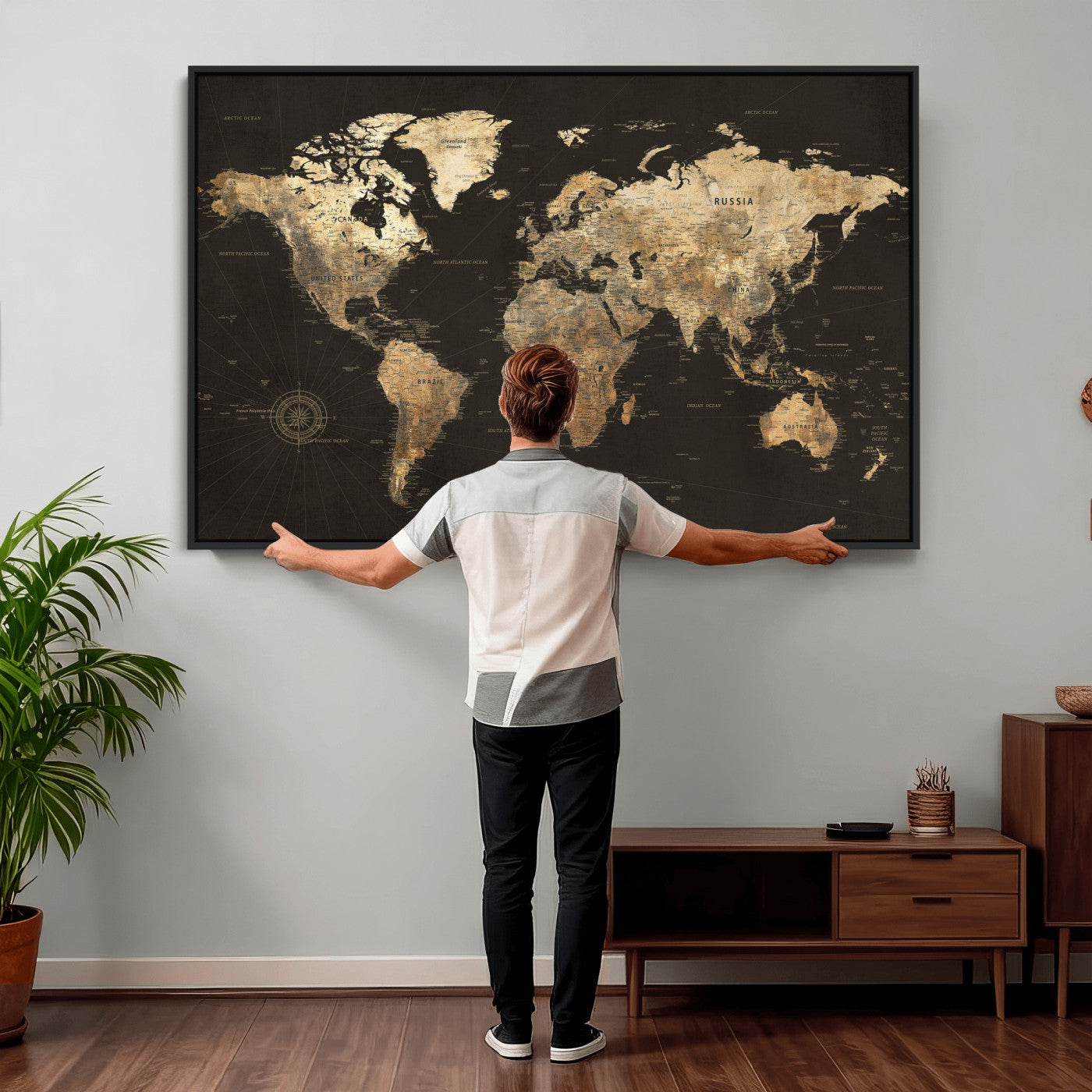 70985630-MGV-CV-36X24 - World Map Wall Art Canvas Print, Modern Decorative Framed Map Artwork Prints for Living Room, Office, Bedroom Wall Decor