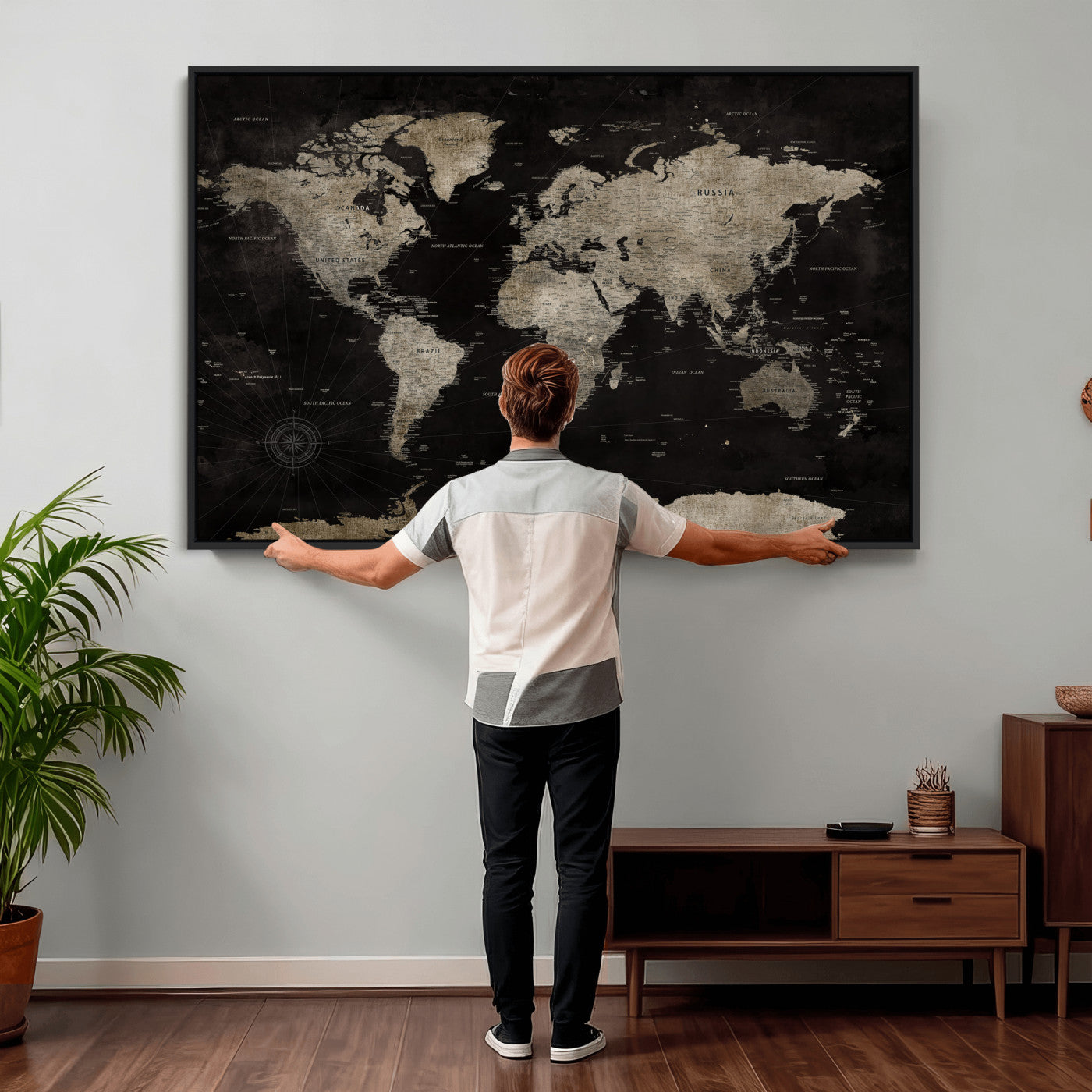 56225956-MGV-CV-36X24 - World Map Wall Art Canvas Print, Modern Decorative Framed Map Artwork Prints for Living Room, Office, Bedroom Wall Decor