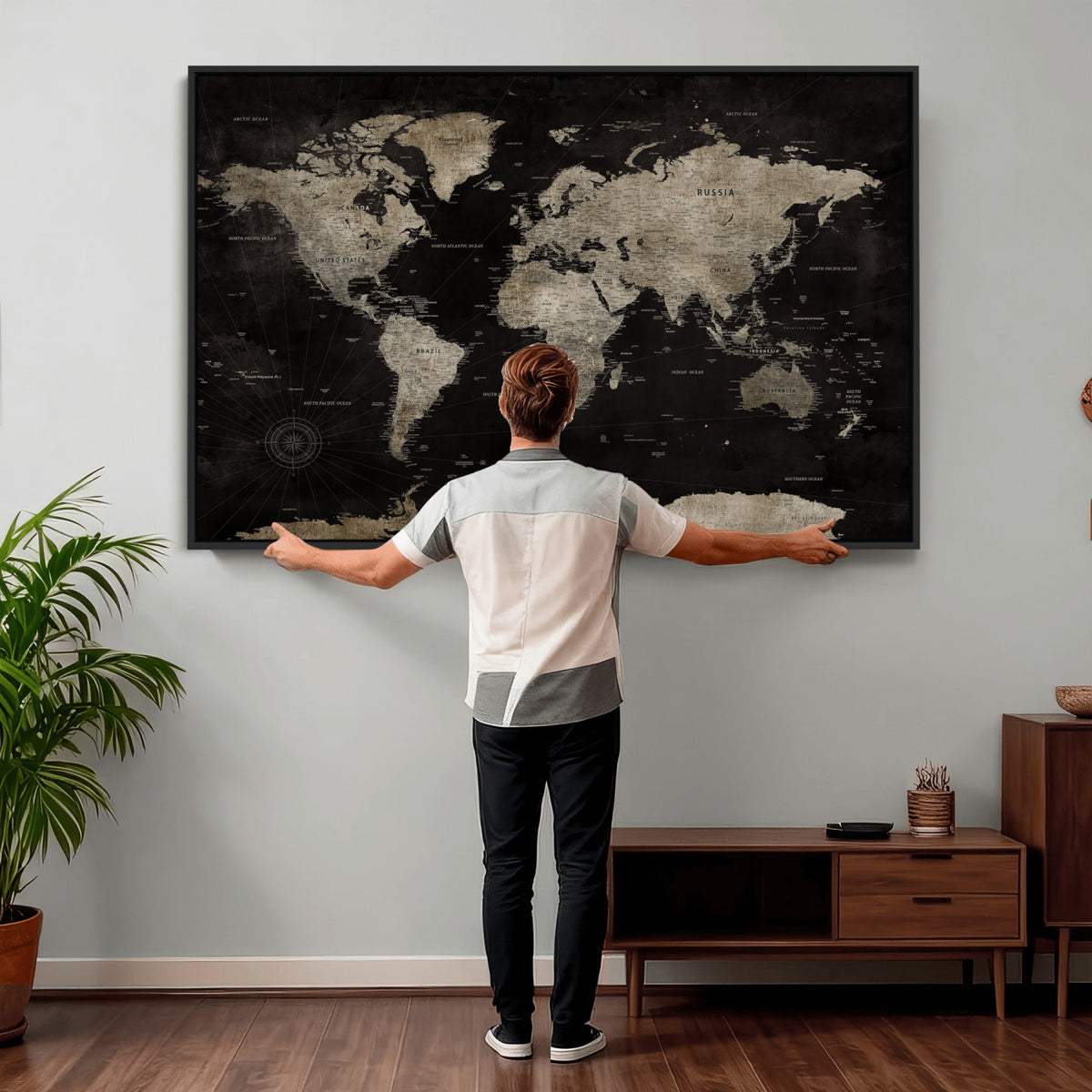 56225956-MGV-CV-36X24 - Detailed World Map Wall Art Print - Large Framed World Map