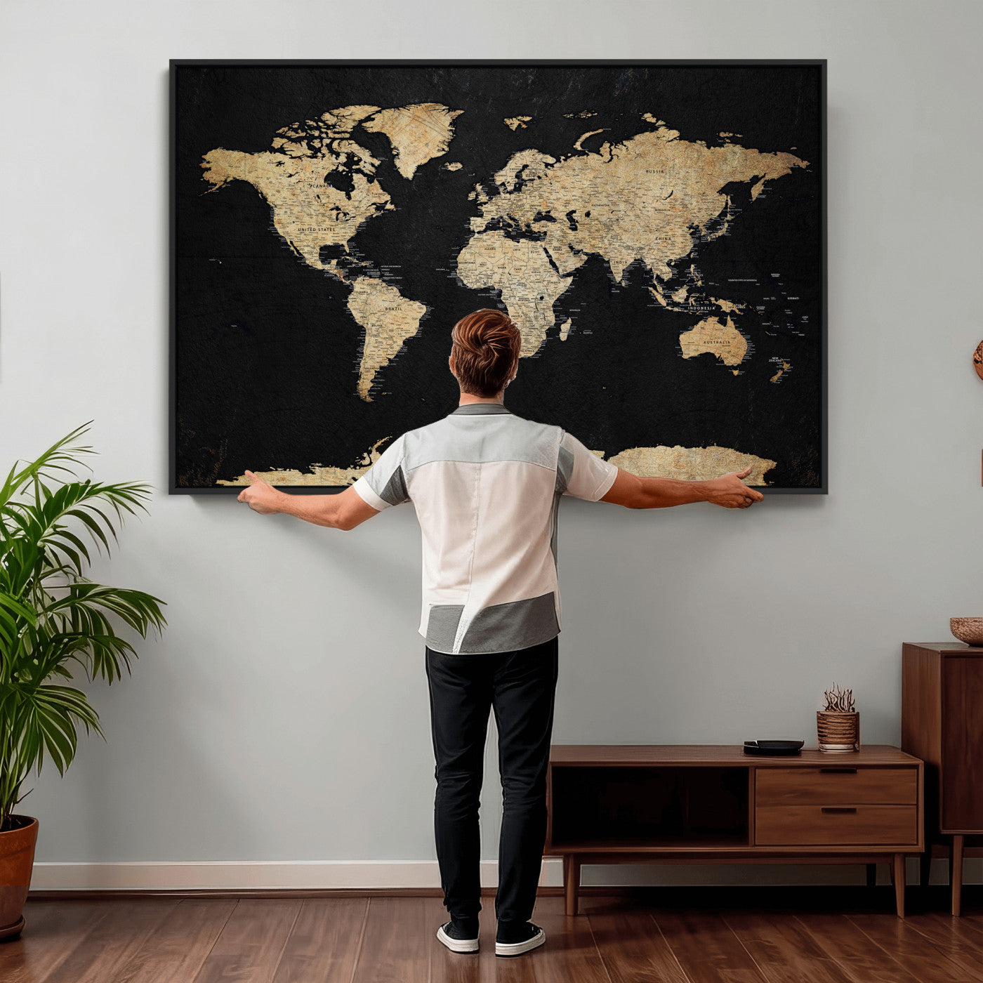 71518849-MGV-CV-36X24 - World Map Wall Art Canvas Print, Modern Decorative Framed Map Artwork Prints for Living Room, Office, Bedroom Wall Decor