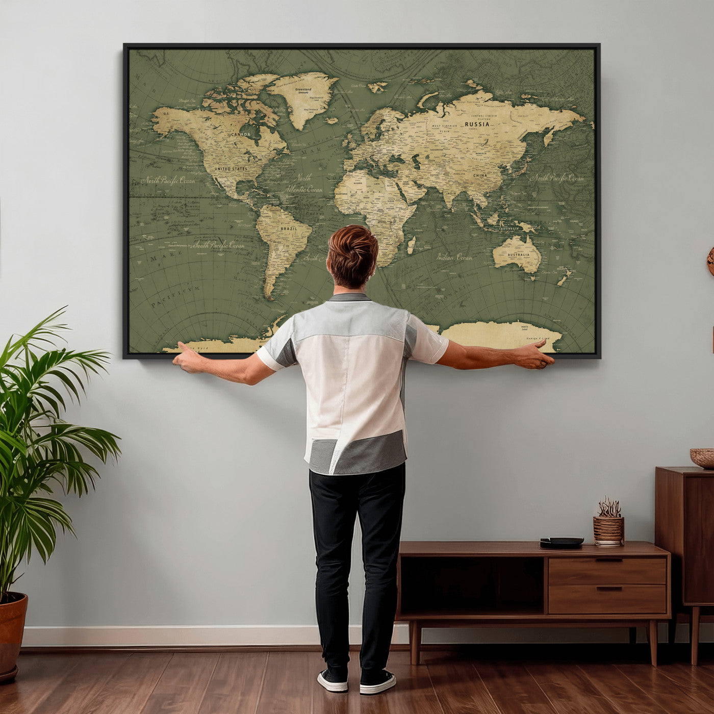 75846040-MGV-CV-36X24 - World Map Wall Art Canvas Print, Modern Decorative Framed Map Artwork Prints for Living Room, Office, Bedroom Wall Decor