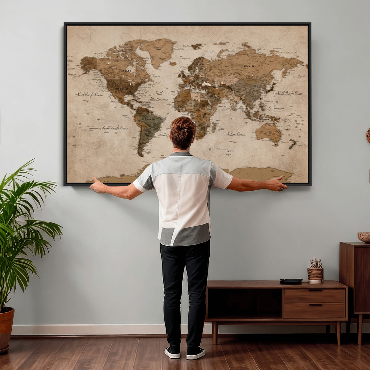 40064188-MGV-CV-36X24 - World Map Wall Art Canvas Print, Modern Decorative Framed Map Artwork Prints for Living Room, Office, Bedroom Wall Decor