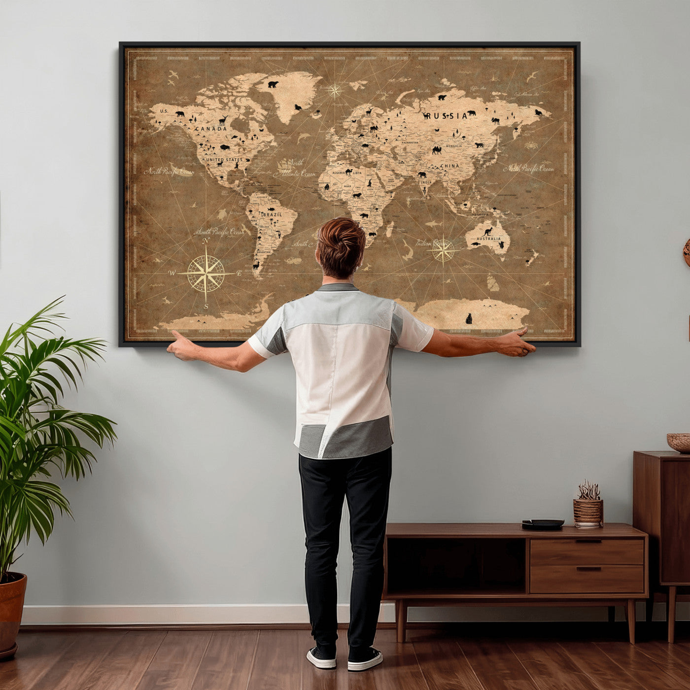 20759686-MGV-CV-36X24 - World Map Wall Art Canvas Print, Modern Decorative Framed Map Artwork Prints for Living Room, Office, Bedroom Wall Decor