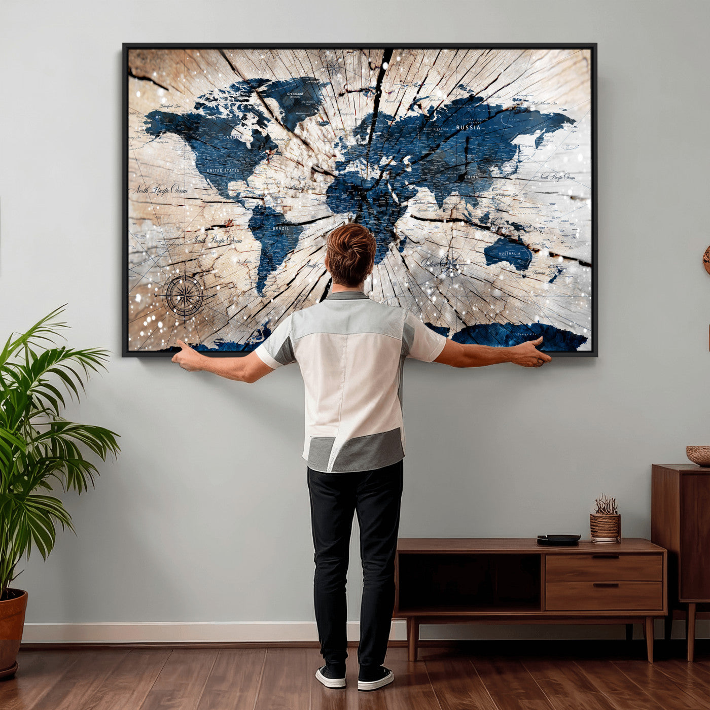 19478704-MGV-CV-36X24 - World Map Wall Art Canvas Print, Modern Decorative Framed Map Artwork Prints for Living Room, Office, Bedroom Wall Decor