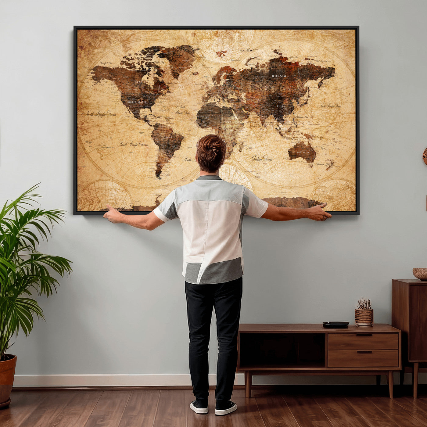 40760475-MGV-CV-36X24 - World Map Wall Art Canvas Print, Modern Decorative Framed Map Artwork Prints for Living Room, Office, Bedroom Wall Decor