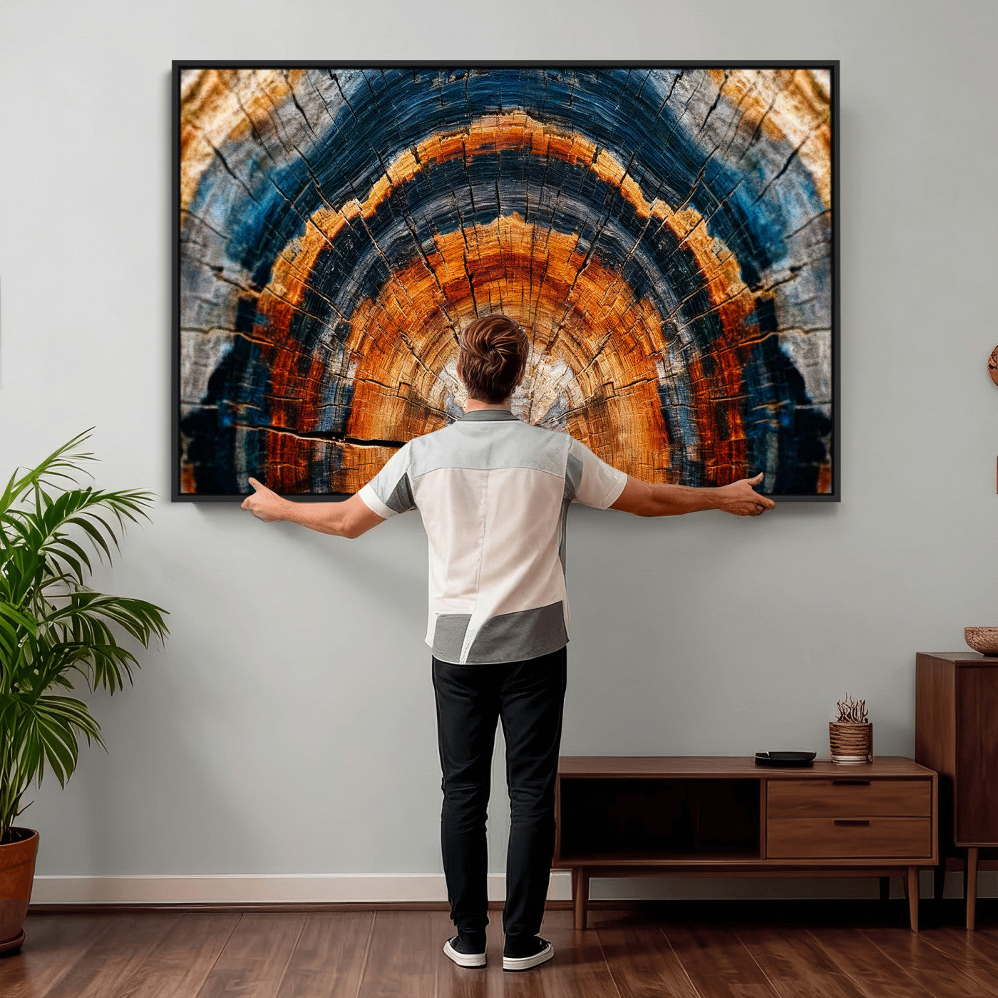 92693966N-MGV-CV-36X24 - Abstract Wood Grain Canvas Print, Tree Ring Pattern Wall Art, Framed Canvas Ready to Hang