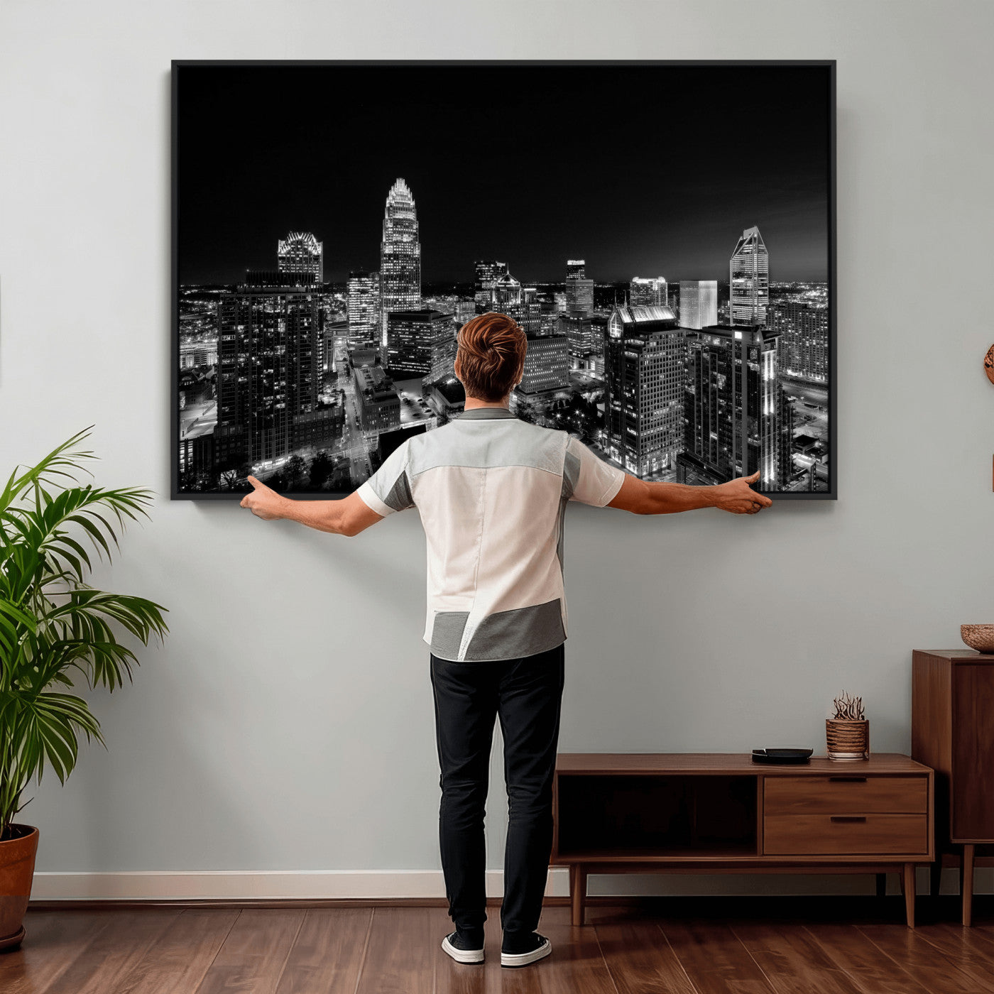 68329345-MGV-CV-36X24 - Atlanta Skyline Wall Art Canvas Print, Atlanta Downtown Night Cityscape Print for Modern Urban Wall Decor
