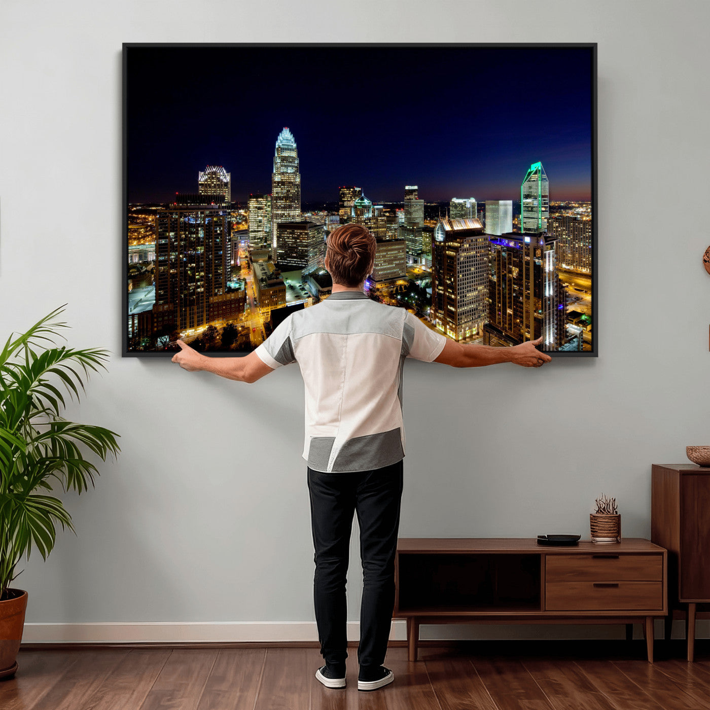 47163738-MGV-CV-36X24 - Atlanta Skyline Wall Art Canvas Print, Atlanta Downtown Night Cityscape Print for Modern Urban Wall Decor