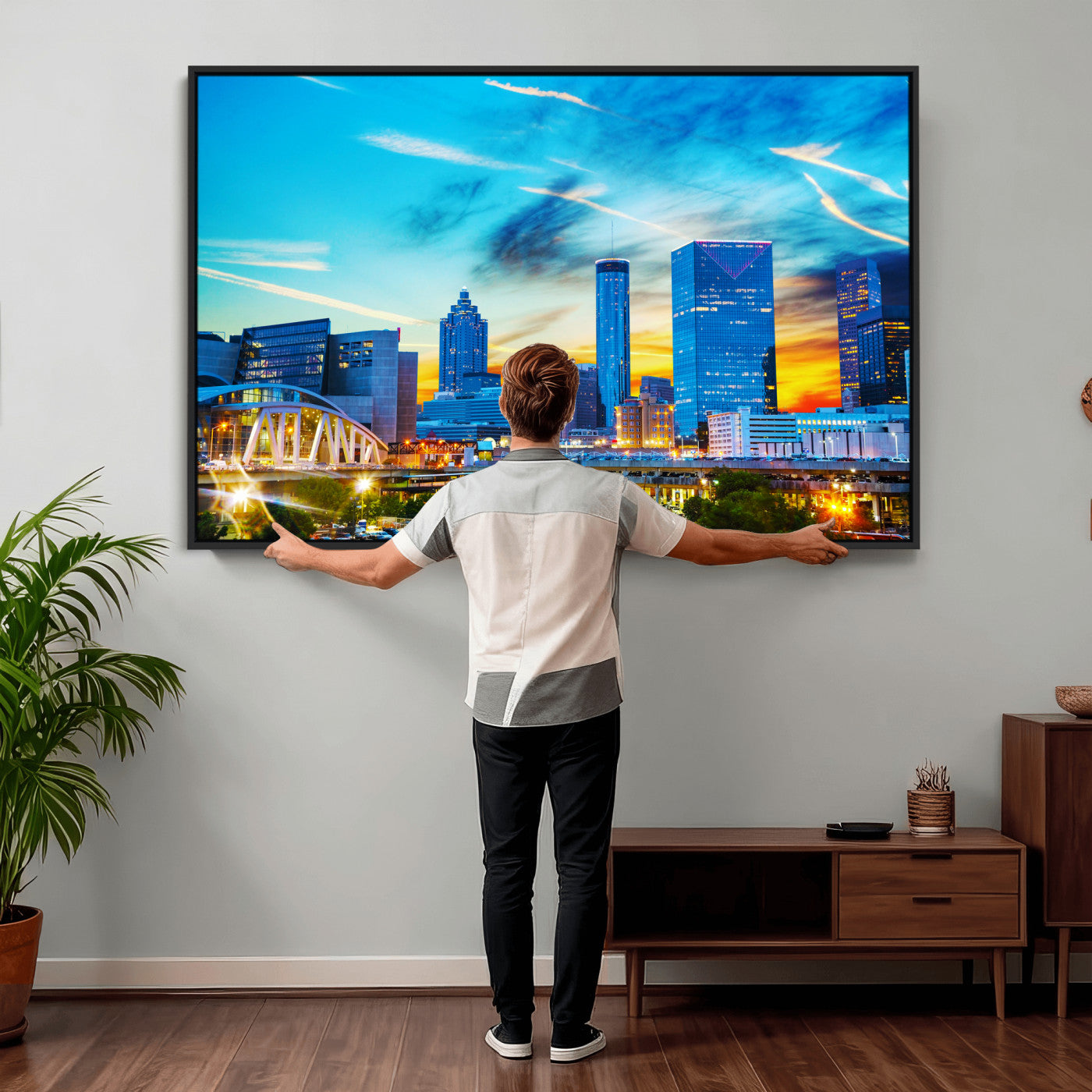 23097797-MGV-CV-36X24 - Atlanta Skyline Wall Art Canvas Print, Atlanta Downtown Night Cityscape Print for Modern Urban Wall Decor