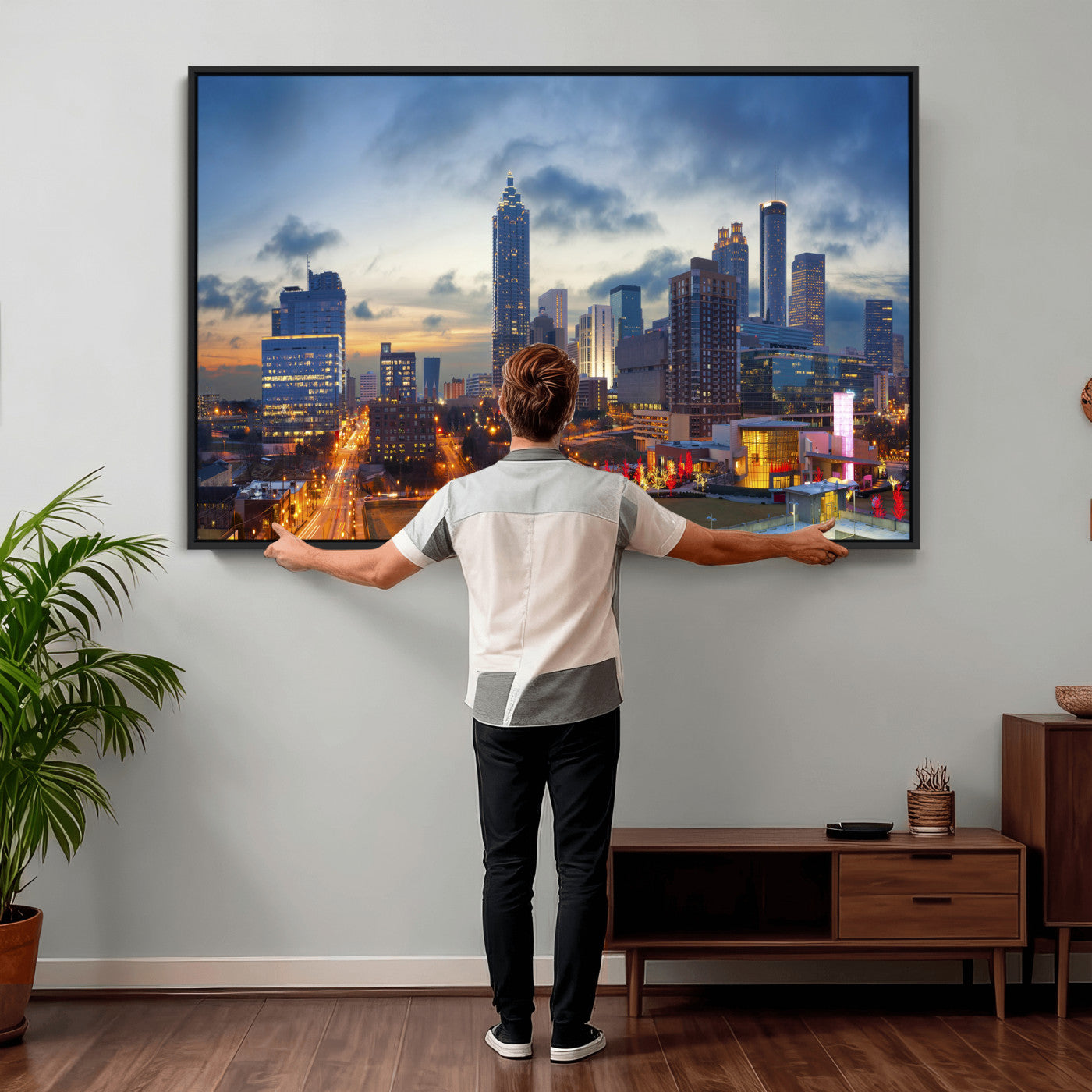 18461309-MGV-CV-36X24 - Atlanta Skyline Wall Art Canvas Print, Atlanta Downtown Night Cityscape Print for Modern Urban Wall Decor