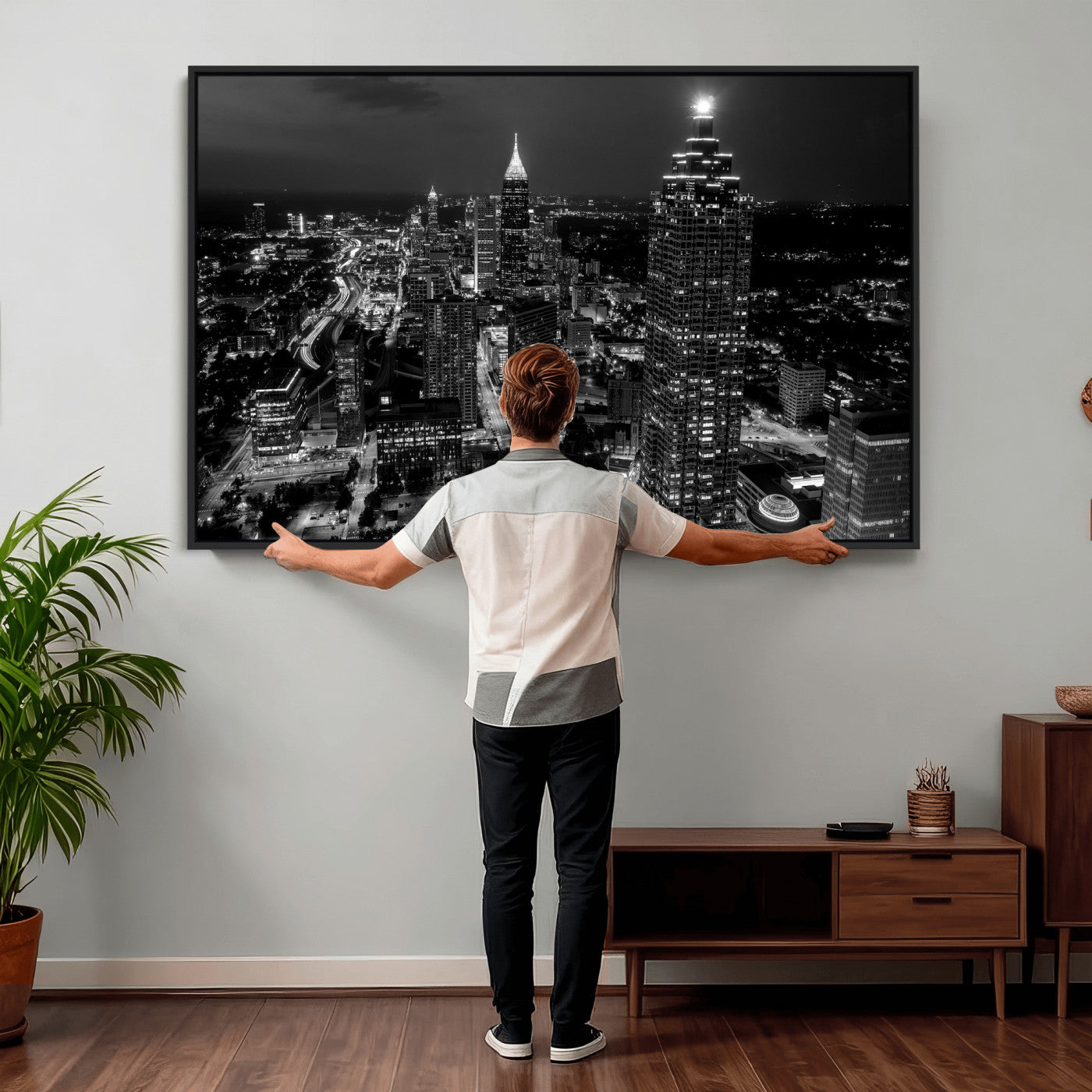 56773510-MGV-CV-36X24 - Atlanta Skyline Wall Art Canvas Print, Atlanta Downtown Night Cityscape Print for Modern Urban Wall Decor