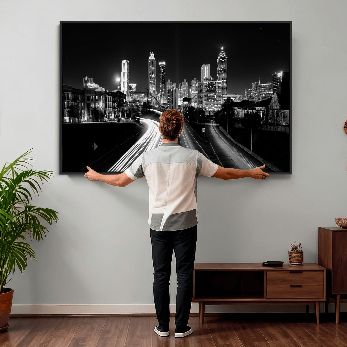 80330064-MGV-CV-36X24 - Atlanta Skyline Wall Art Canvas Print, Atlanta Downtown Night Cityscape Print for Modern Urban Wall Decor