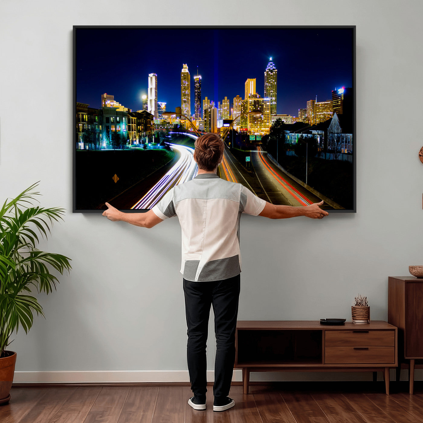 12967464-MGV-CV-36X24 - Atlanta Skyline Wall Art Canvas Print, Atlanta Downtown Night Cityscape Print for Modern Urban Wall Decor