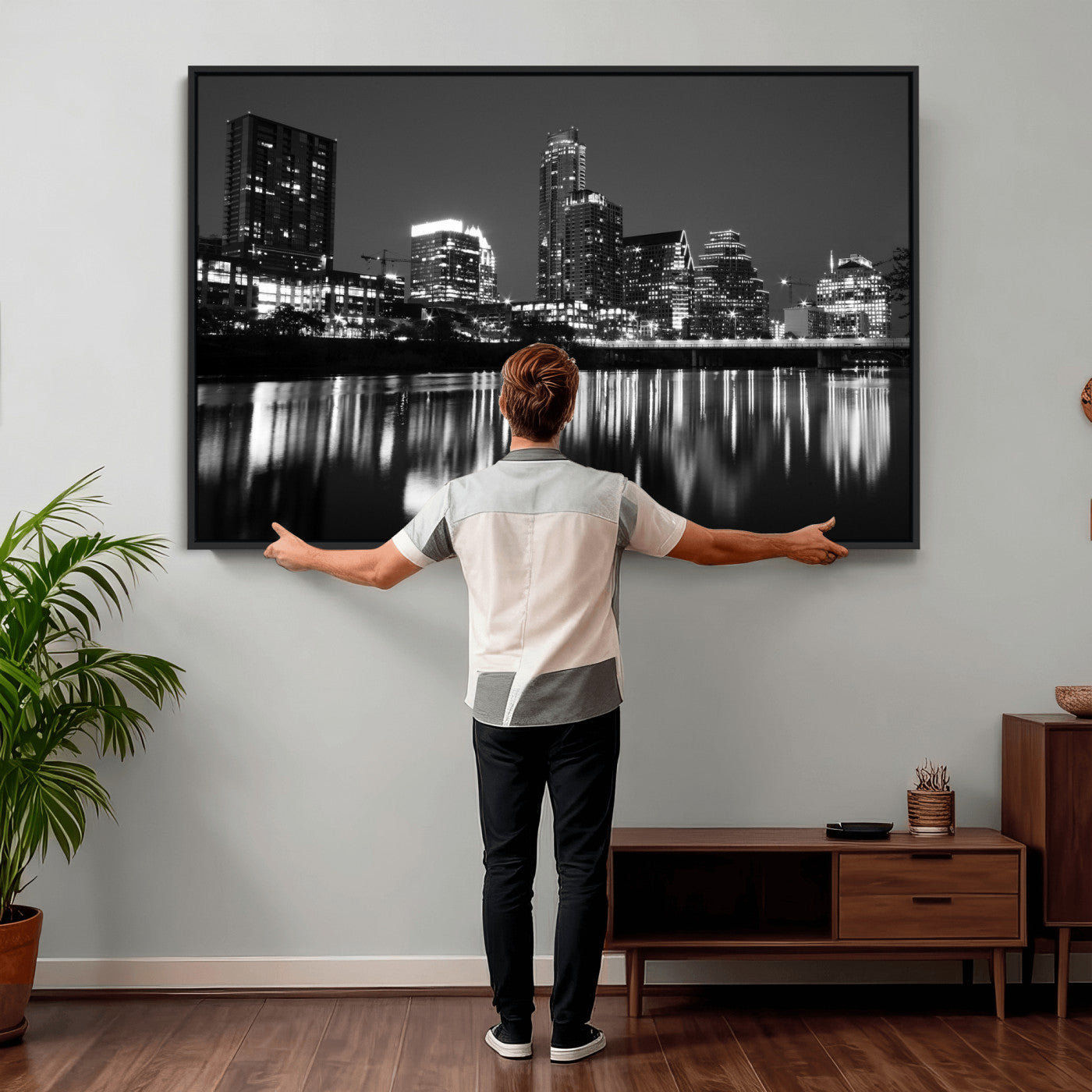 38129554-MGV-CV-36X24 - Austin Skyline Wall Art Canvas Print, Austin Downtown Night Cityscape Print for Modern Urban Wall Decor
