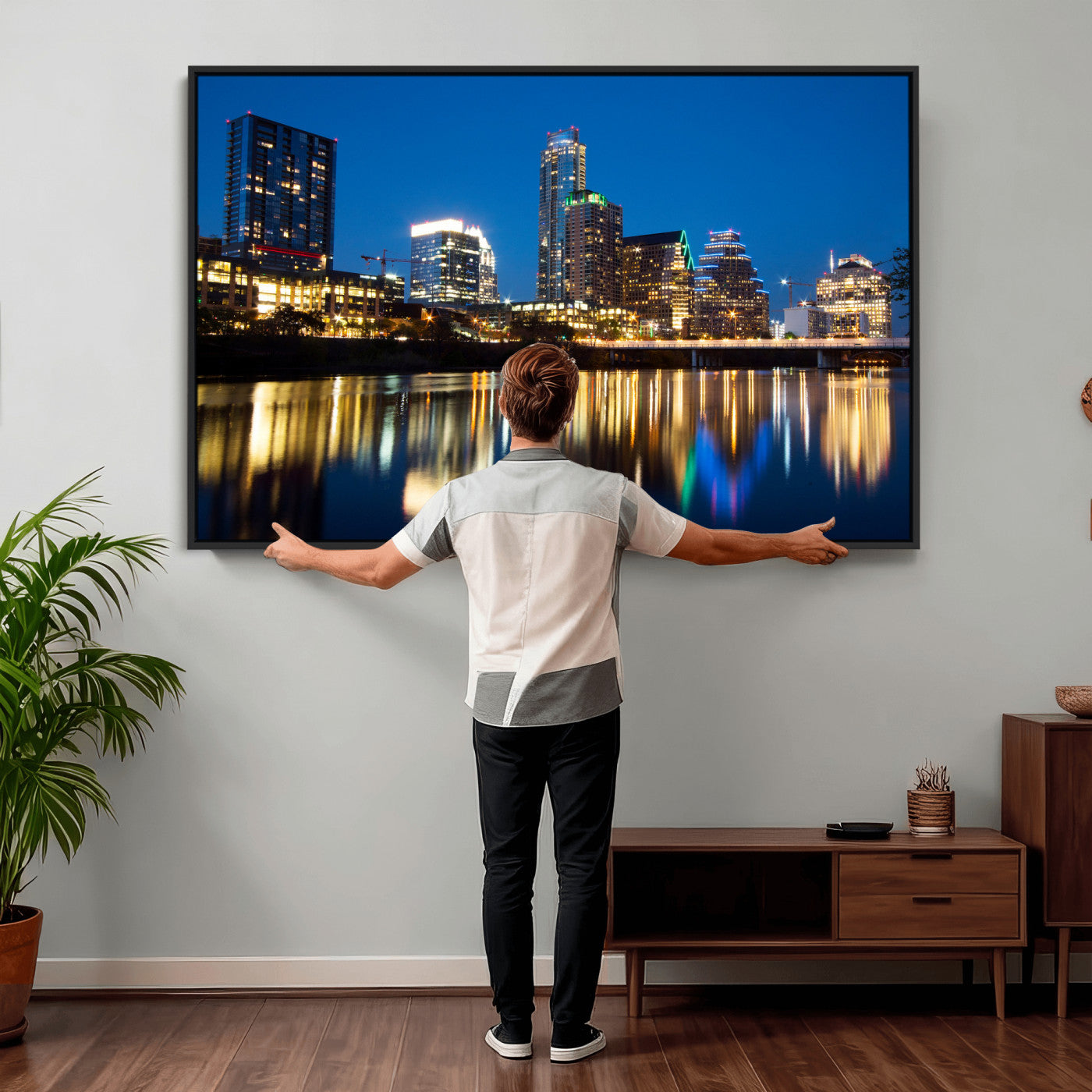 21916206-MGV-CV-36X24 - Austin Skyline Wall Art Canvas Print, Austin Downtown Night Cityscape Print for Modern Urban Wall Decor
