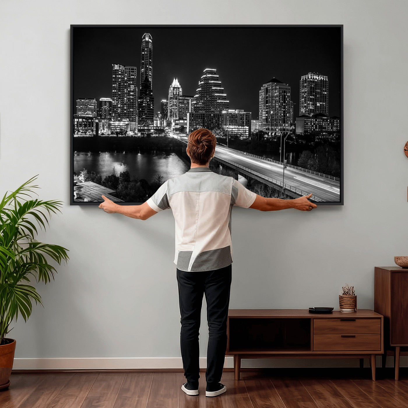 37531750-MGV-CV-36X24 - Austin Skyline Wall Art Canvas Print, Austin Downtown Night Cityscape Print for Modern Urban Wall Decor