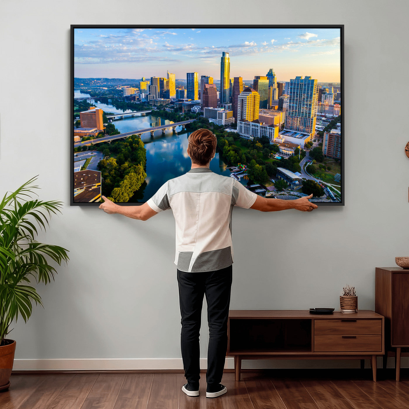 33675326-MGV-CV-36X24 - Austin Skyline Wall Art Canvas Print, Austin Downtown Night Cityscape Print for Modern Urban Wall Decor