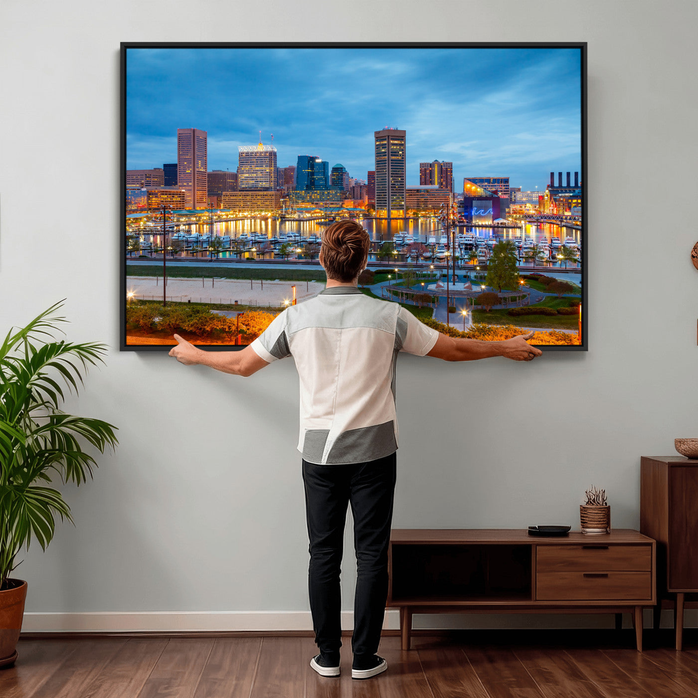 78635089-MGV-CV-36X24 - Baltimore Skyline Wall Art Canvas Print, Baltimore Downtown Night Cityscape Print for Modern Urban Wall Decor