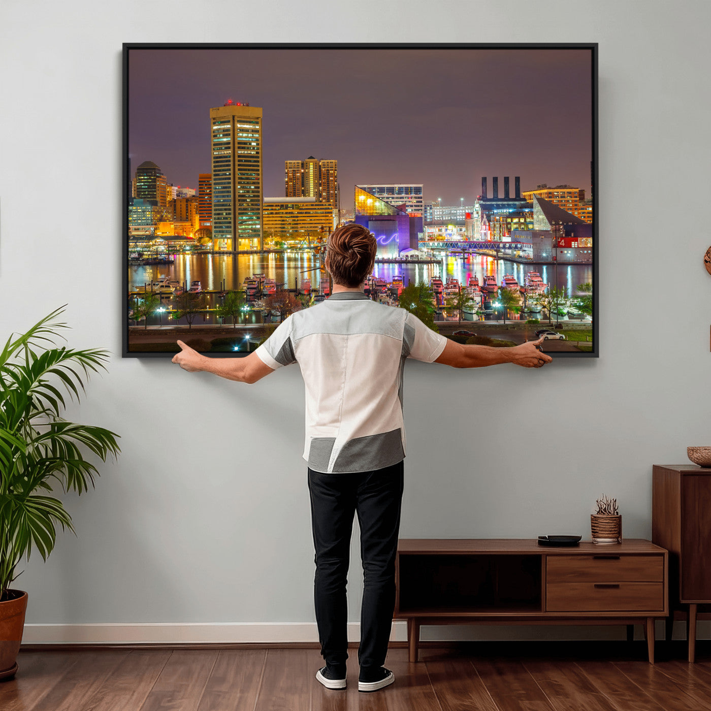 42654823-MGV-CV-36X24 - Baltimore Skyline Wall Art Canvas Print, Baltimore Downtown Night Cityscape Print for Modern Urban Wall Decor