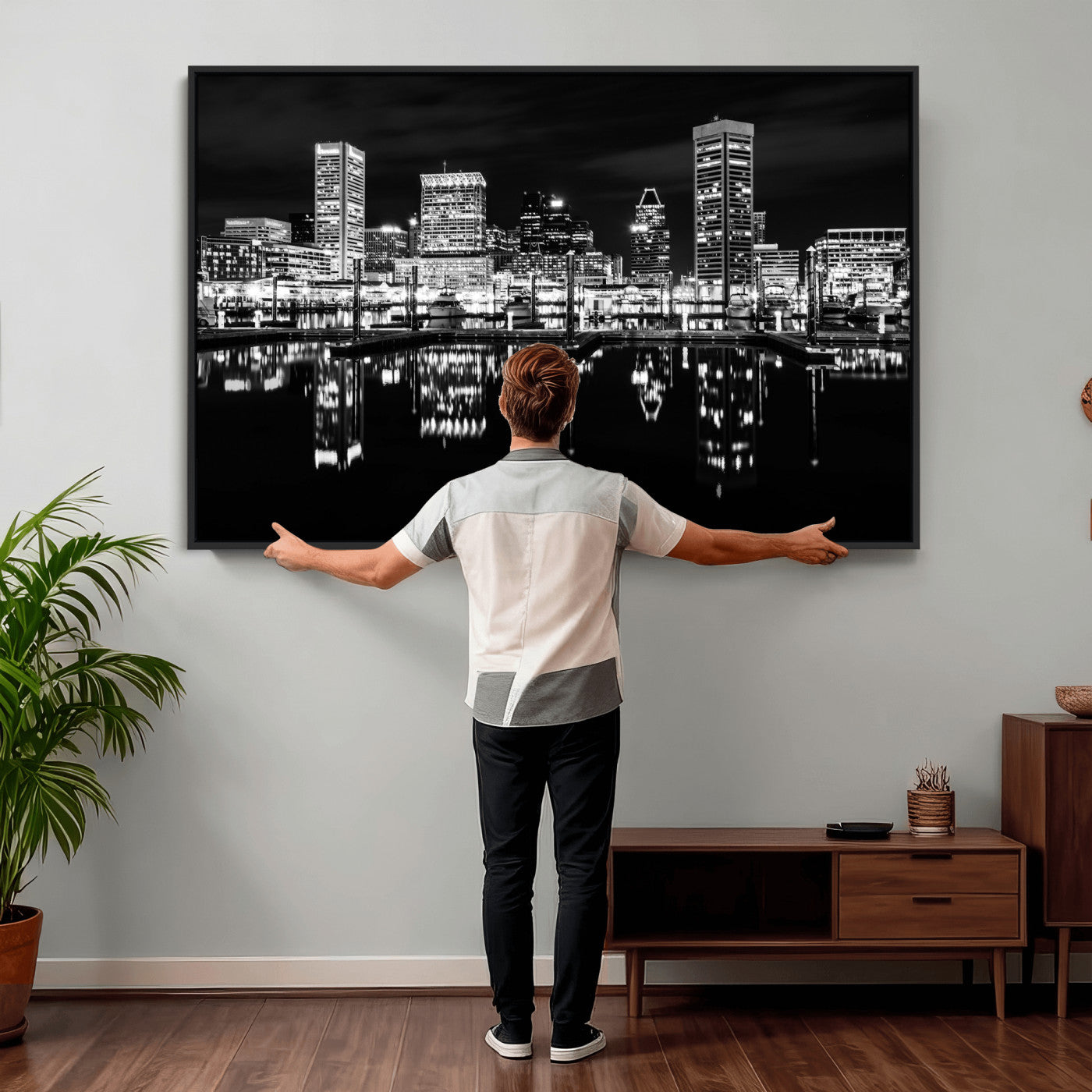 69187681-MGV-CV-36X24 - Baltimore Skyline Wall Art Canvas Print, Baltimore Downtown Night Cityscape Print for Modern Urban Wall Decor