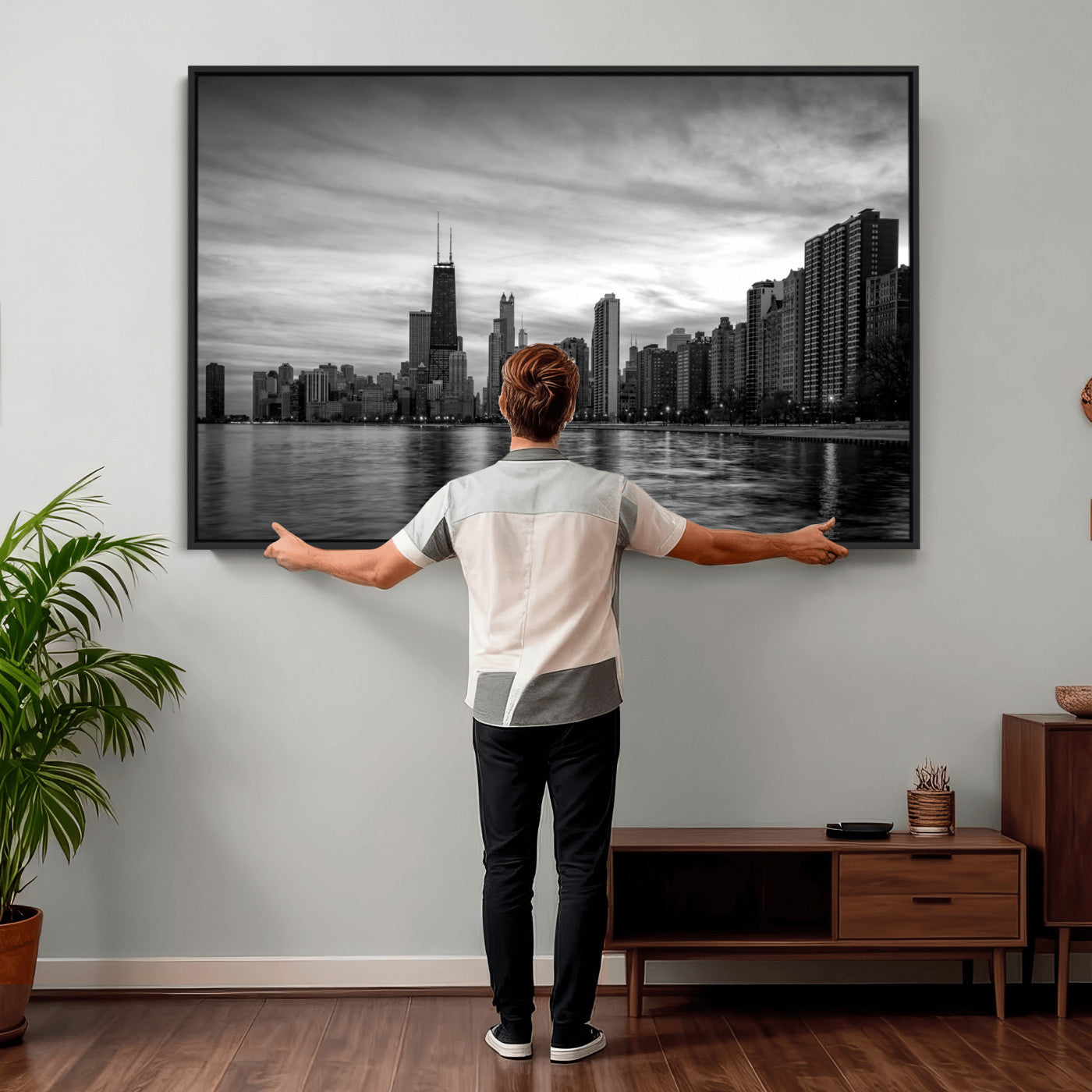 74552581-MGV-CV-36X24 - Chicago Wall Art Canvas Print, Chicago City Downtown Night Cityscape Print for Modern Urban Wall Decor