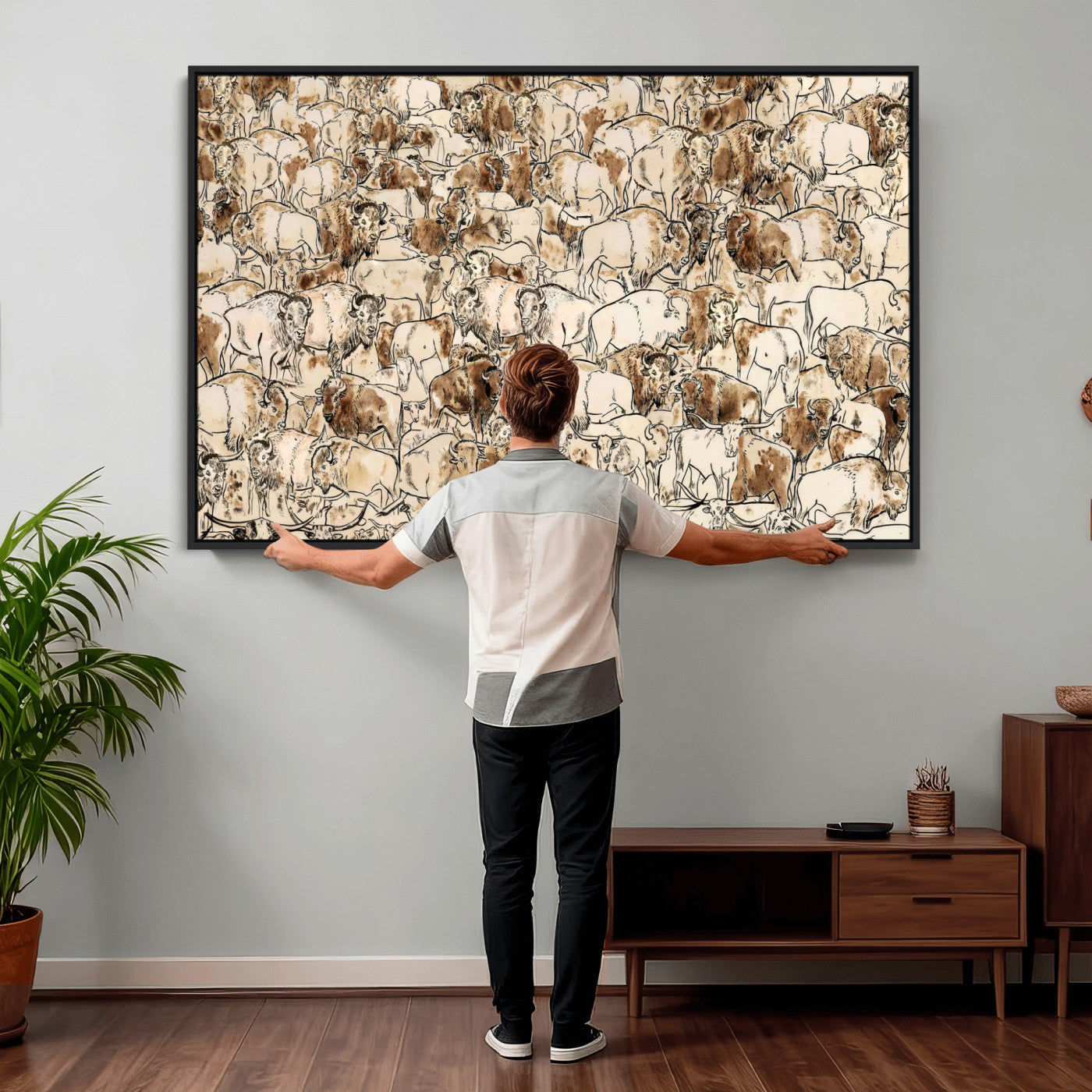 50142019-MGV-CV-36X24 - Farmhouse Animals Wall Art Canvas Print - Abstract Farm Animal Drawing Mid-Century Wall Art for Cabin Decor