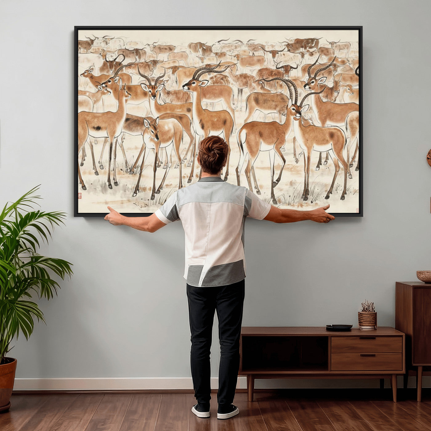 67375088-MGV-CV-36X24 - Farmhouse Animals Wall Art Canvas Print - Abstract Farm Animal Drawing Mid-Century Wall Art for Cabin Decor