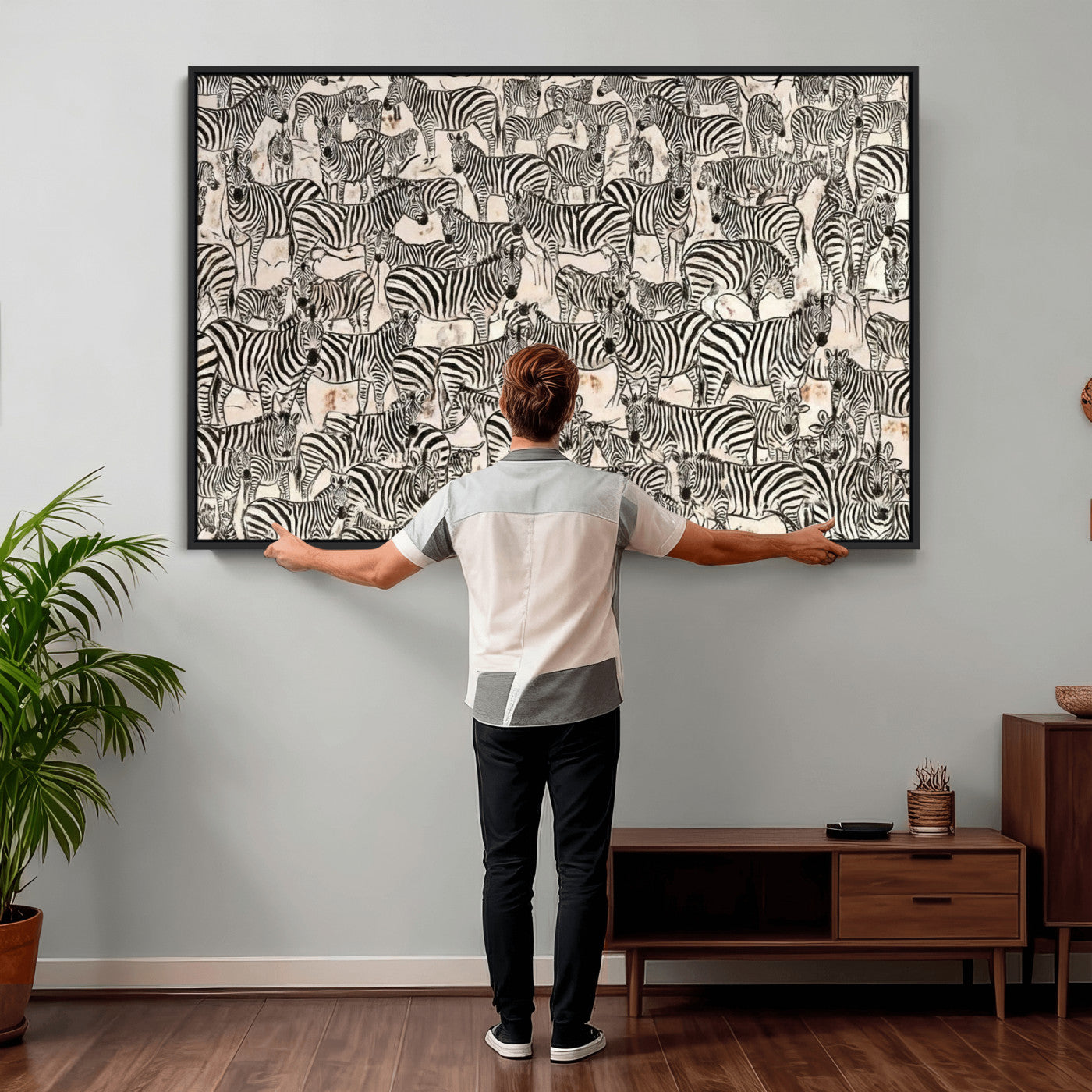 76453377-MGV-CV-36X24 - Farmhouse Animals Wall Art Canvas Print - Abstract Farm Animal Drawing Mid-Century Wall Art for Cabin Decor