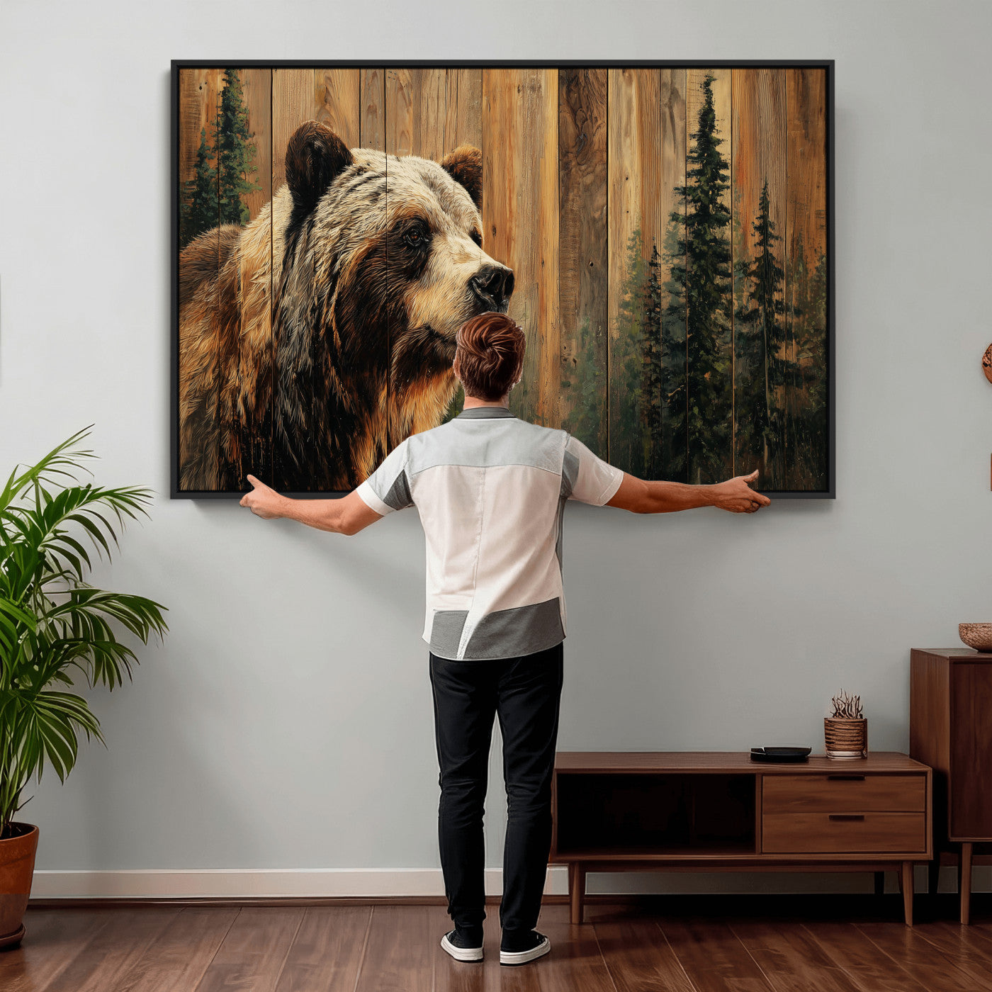 75645180-MGV-CV-36X24 - Grizzly Bear Wall Art Canvas Print, Rustic Wildlife Bear Artwork, Forest Animal Painting, Cabin Lodge Nature Wall Decor