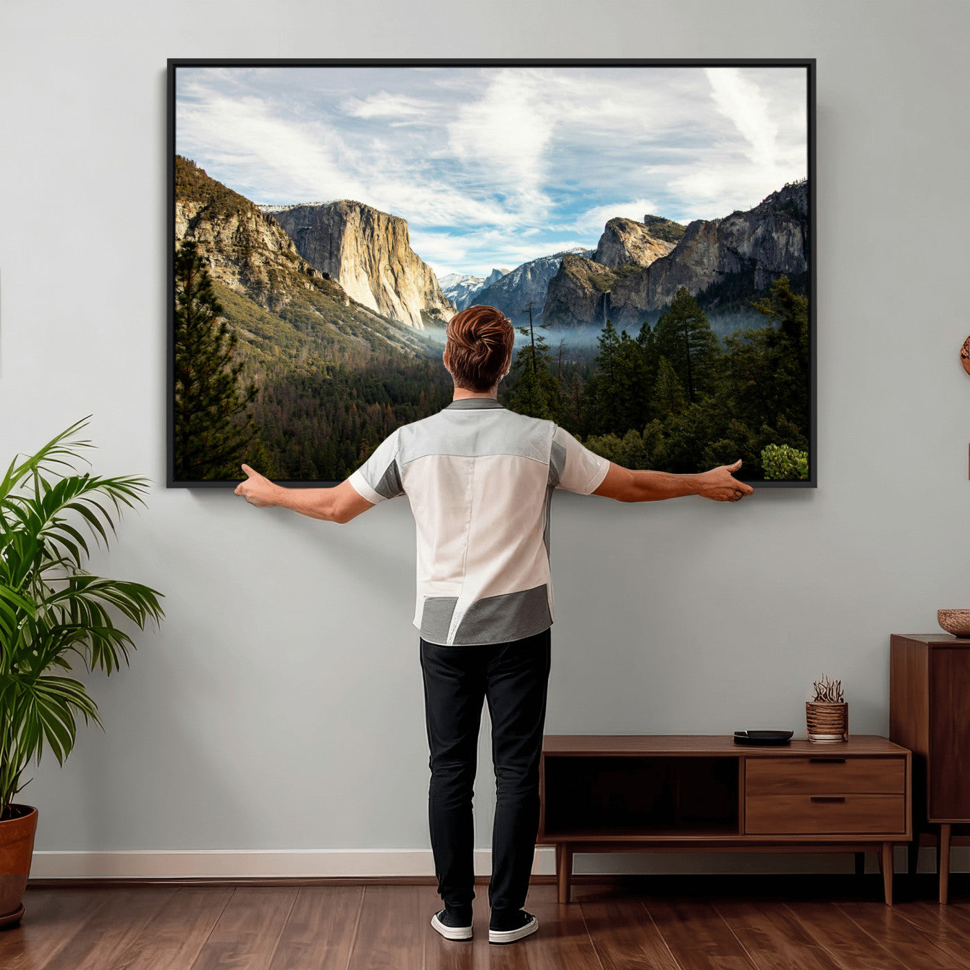 15089394-MGV-CV-36X24 - Yosemite Valley Mountain Landscape Wall Art Canvas Print, Granite Cliff Forest Valley Canvas Print, California National Park Scenic Art Printing