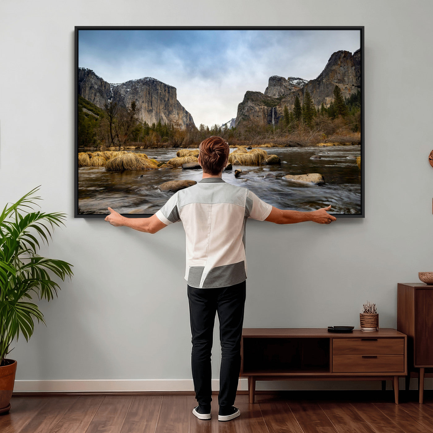 20458404-MGV-CV-36X24 - Yosemite Valley Mountain Landscape Wall Art Canvas Print, Granite Cliff Forest Valley Canvas Print, California National Park Scenic Art Printing