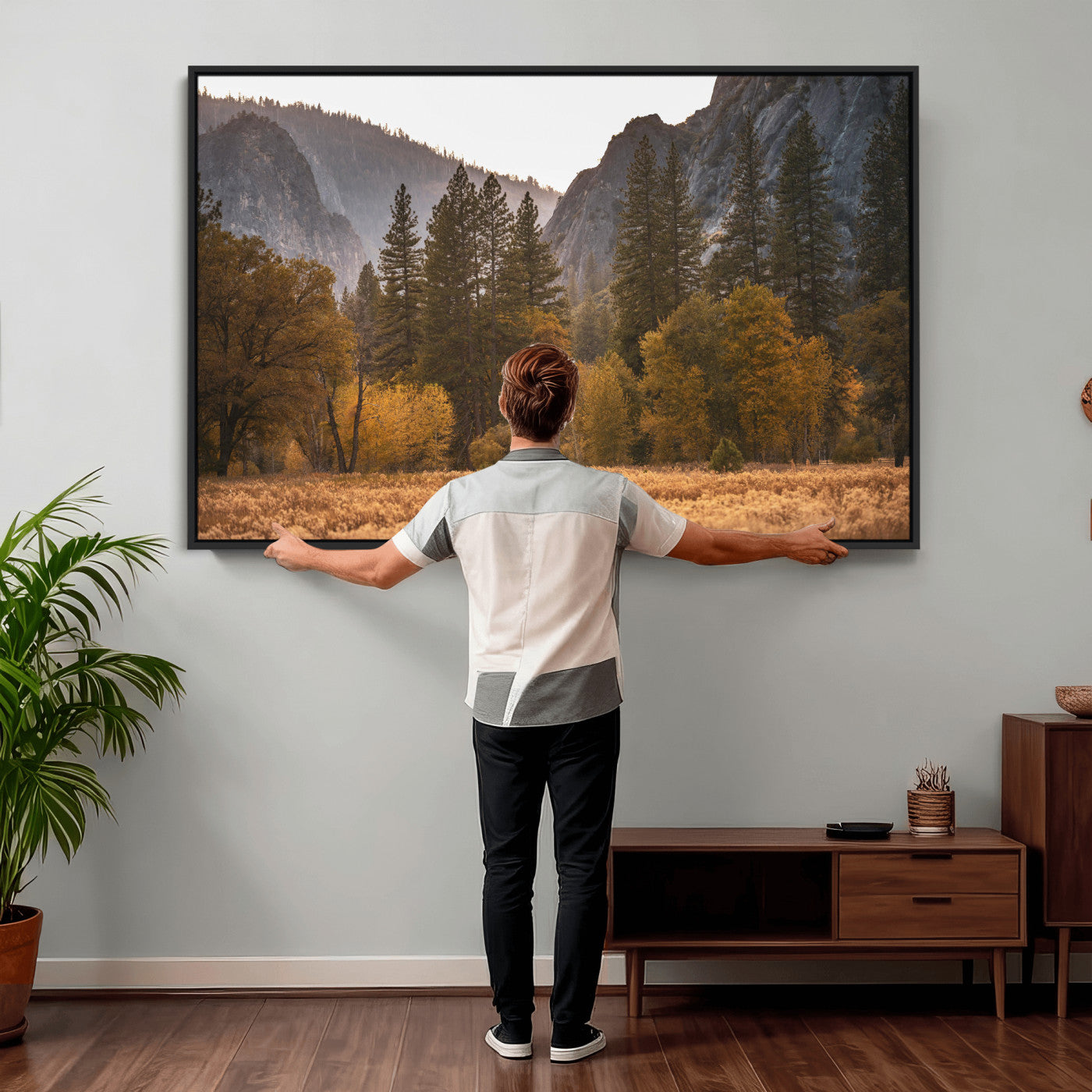 61682763-MGV-CV-36X24 - Yosemite Valley Autumn Forest Landscape Wall Art Canvas Print, Granite Mountain Pine Trees Canvas Print, California National Park Fall Scenic Art Printing