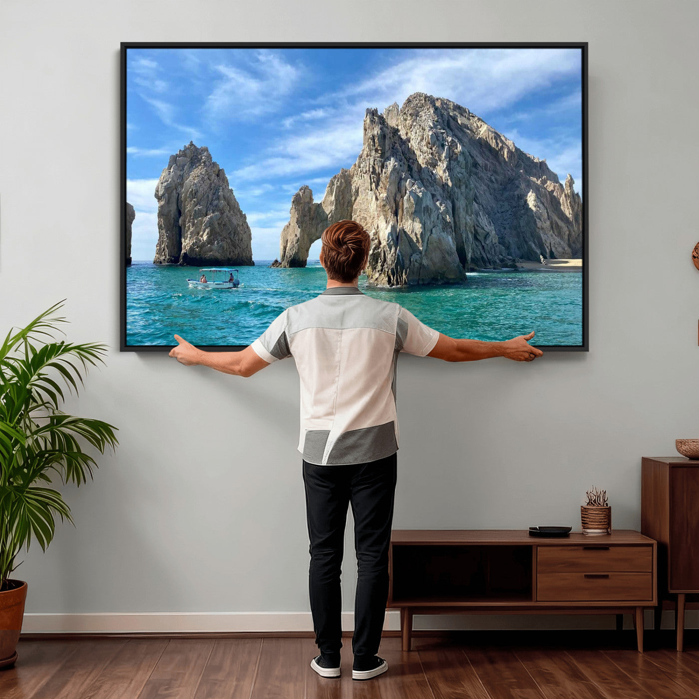 20946478-MGV-CV-36X24 - El Arco Cabo San Lucas Ocean Arch Wall Art Canvas Print, Baja California Rock Arch Seascape Canvas Print, Mexico Coastal Landmark Scenic Art Printing