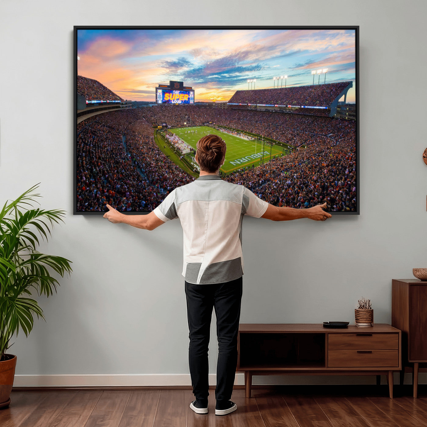 75203764-MGV-CV-36X24 - Auburn Stadium Sunset Wall Art Canvas Print, Jordan Hare Stadium Game Day Crowd, Auburn Tigers Football Artwork