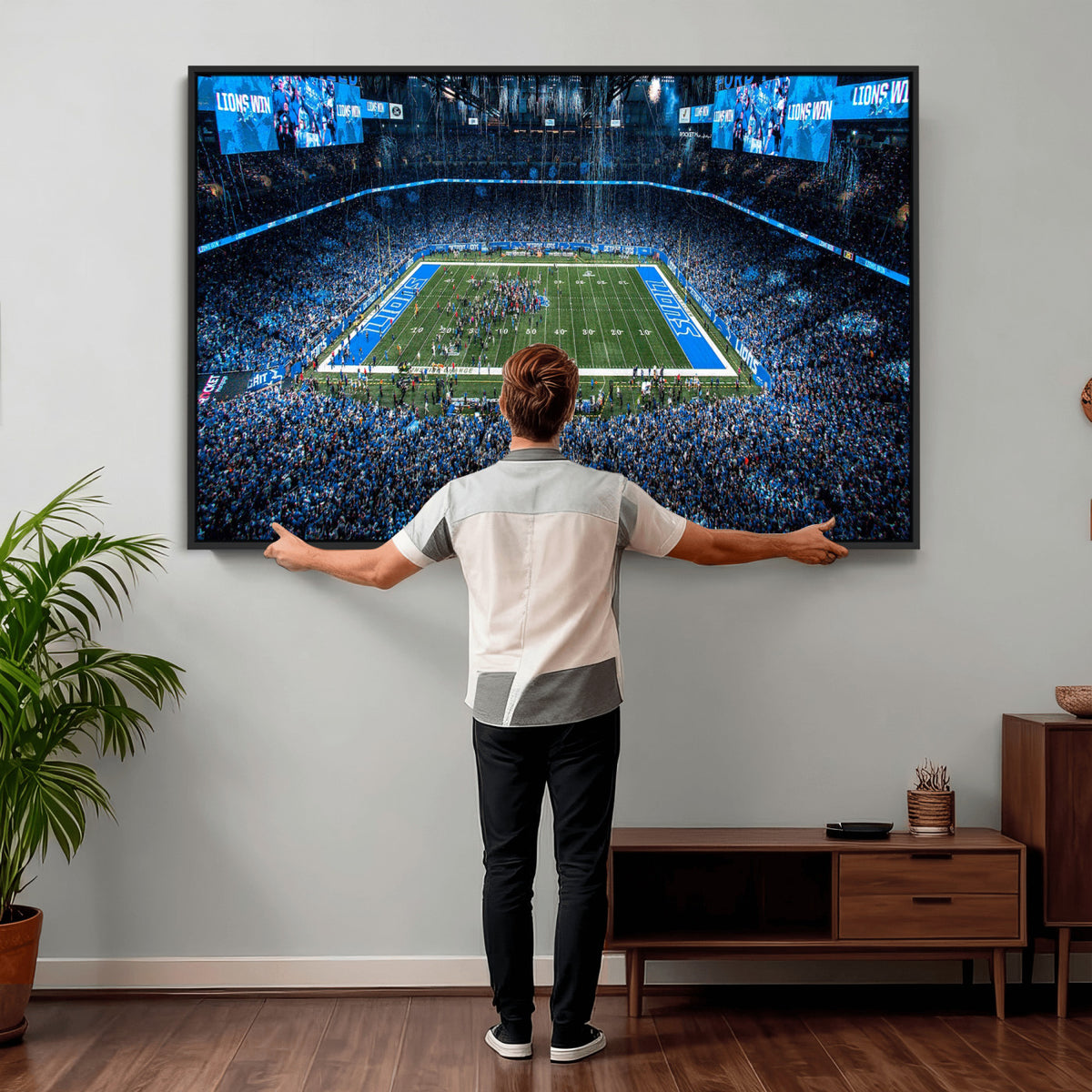 80882005-MGV-CV-36X24 - Detroit Lions Stadium Wall Art Canvas Print, Football Field Panorama