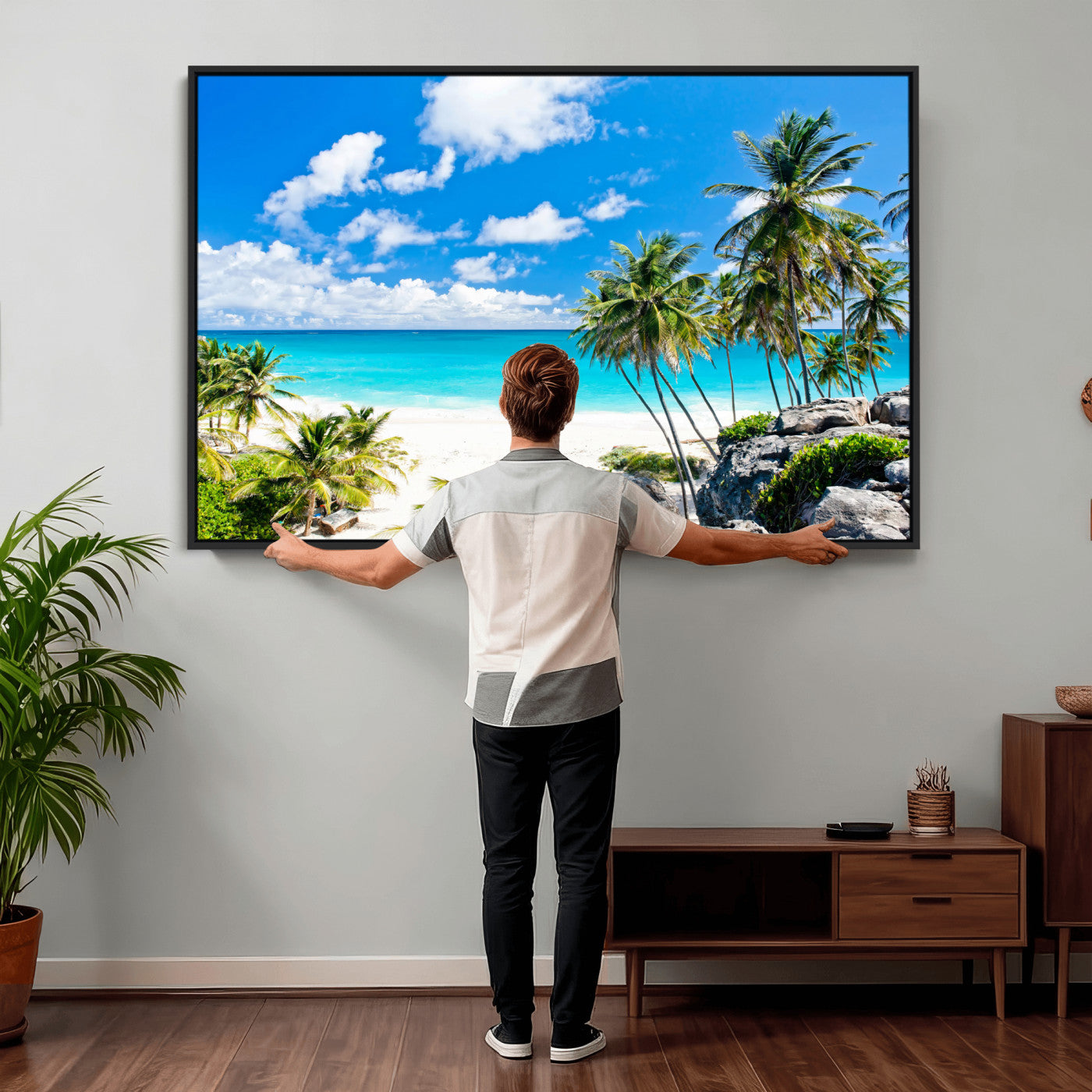 51097197-MGV-CV-36X24 - Tropical Beach Wall Art Canvas Print, Palm Tree Ocean Landscape Photography, Caribbean Coastal Artwork