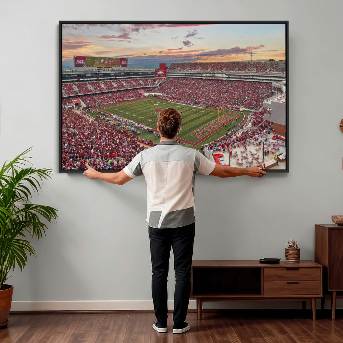 82233065-MGV-CV-36X24 - Donald W. Reynolds Razorback Stadium Wall Art Canvas Print – Arkansas Razorbacks Football Artwork for Home, Office, and Sports Room Decor