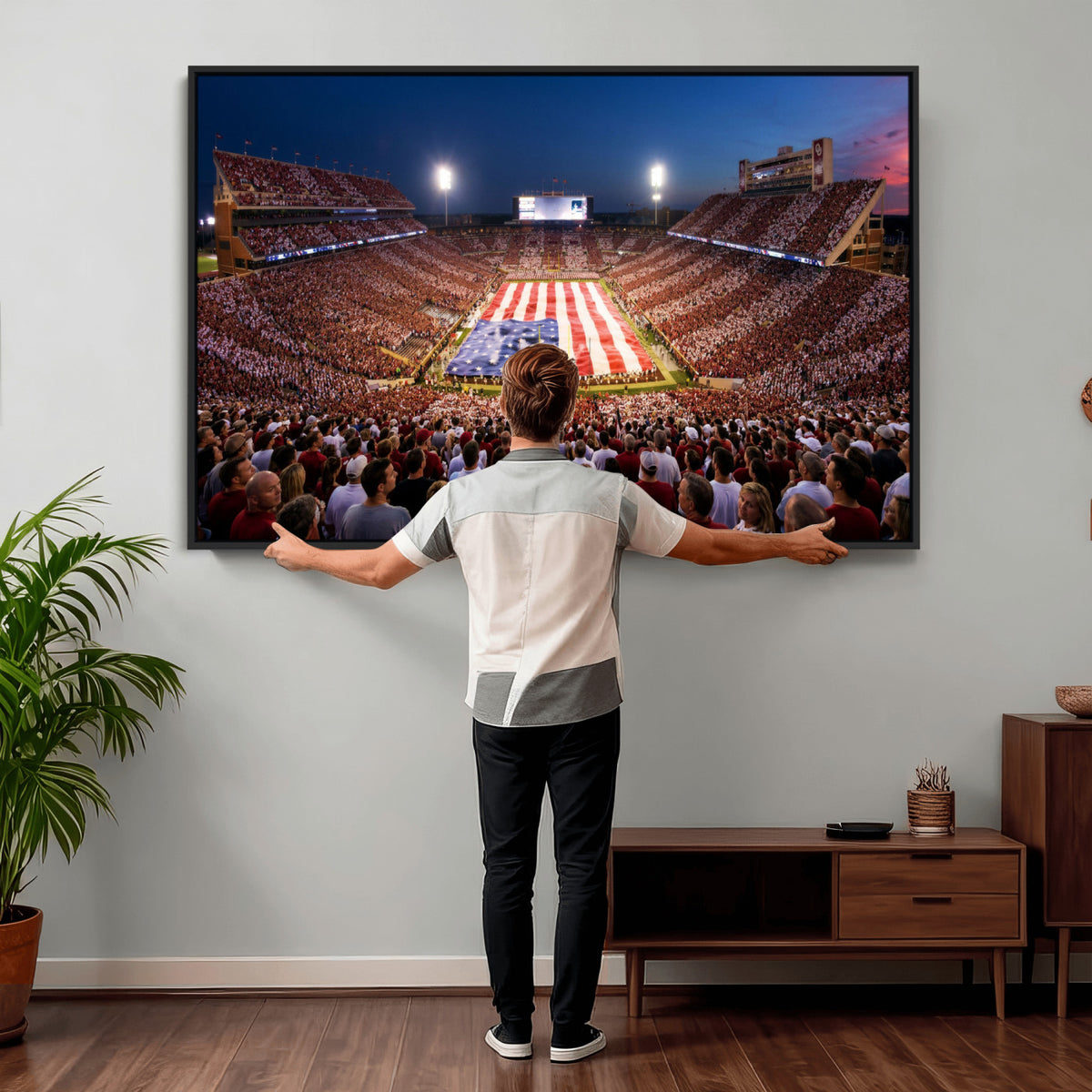 59917418-MGV-CV-36X24 - Oklahoma Memorial Stadium Wall Art Canvas Print – Oklahoma Sooners Football Artwork for Home, Office, and Sports Room Decor