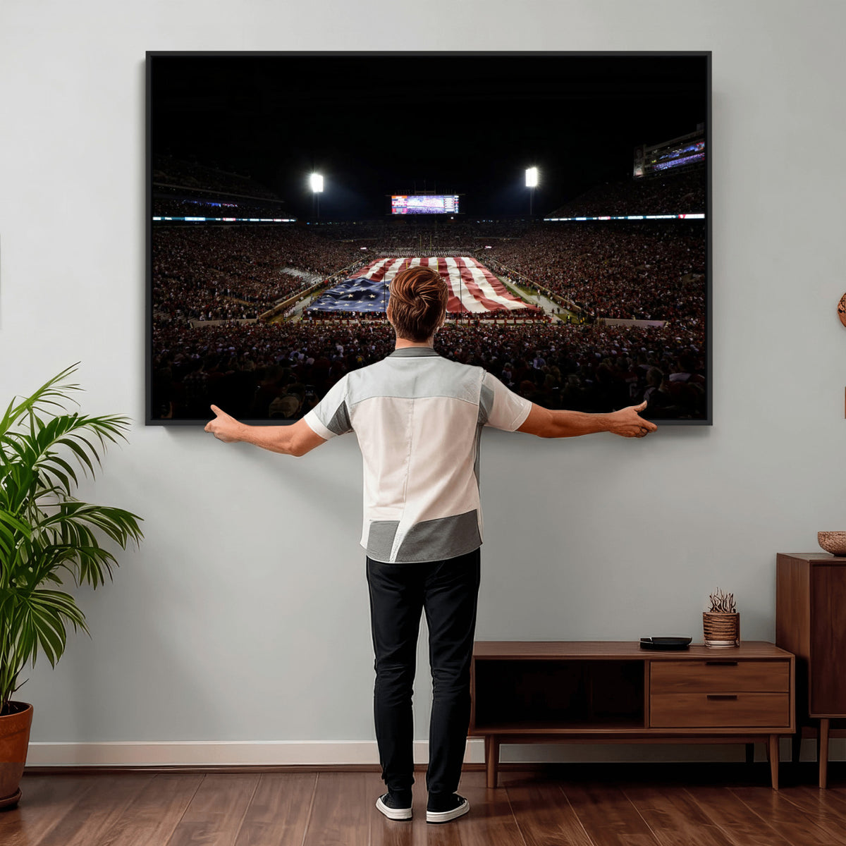 98418189-MGV-CV-36X24 - Oklahoma Memorial Stadium Wall Art Canvas Print – Oklahoma Sooners Football Artwork for Home, Office, and Sports Room Decor