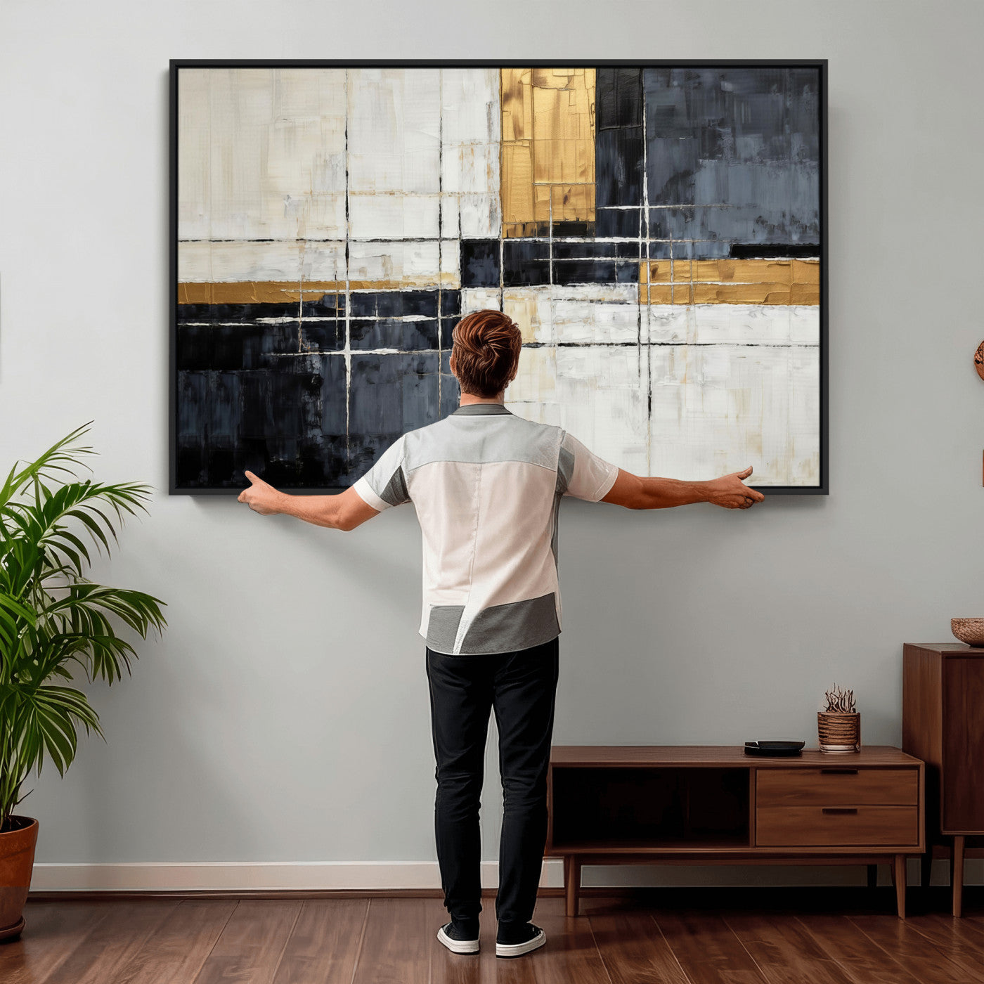 78975677-MGV-CV-36X24 - Gold Abstract Wall Art Canvas Print, Modern Luxury Geometric Painting Wall Decor for Living Room and Office